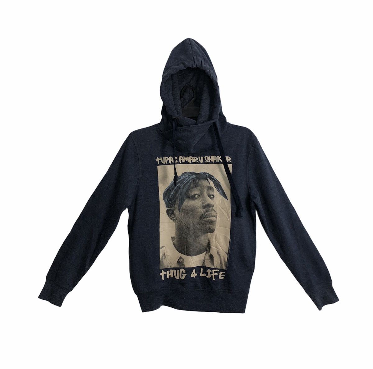 image of Archival Clothing x Rap Tees Tupac Amaru Shakur Hoodie Sweatshirt Sweater Big Logo in Blue (Size Sm