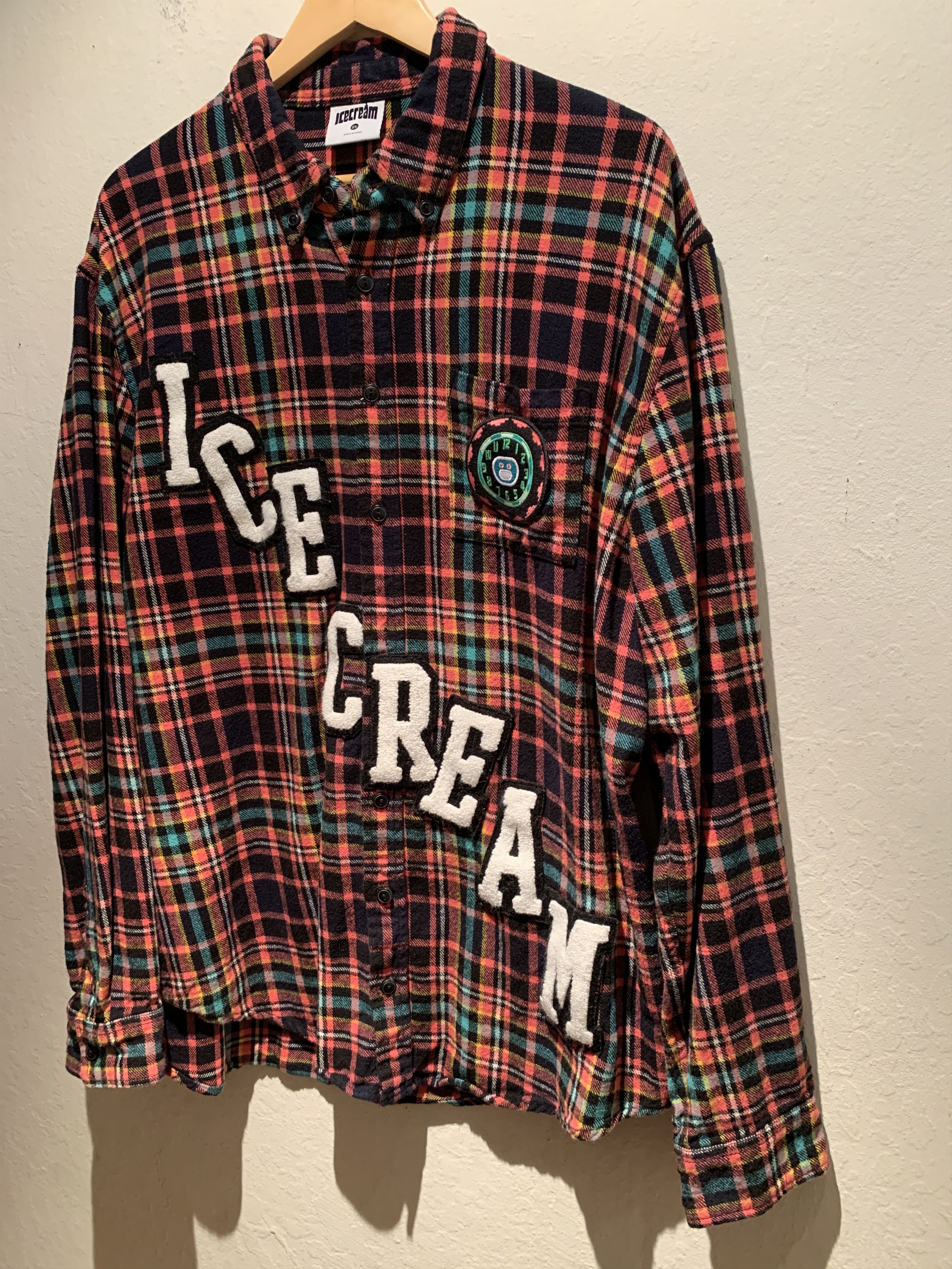 image of Billionaire Boys Club x Icecream Ice Cream Bbc Plaid Flannel Chenille Button Shirt in Orange/Black/