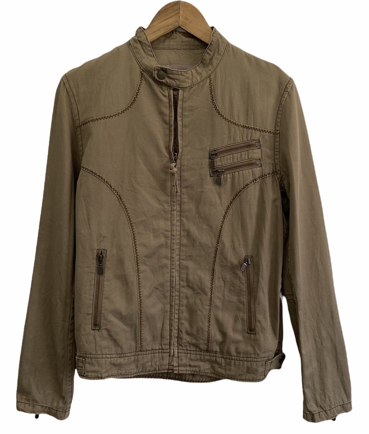 image of Archival Clothing x Avant Garde Hiromichi Nakano Zipper Bondage Biker Jacket in Brown (Size Small)