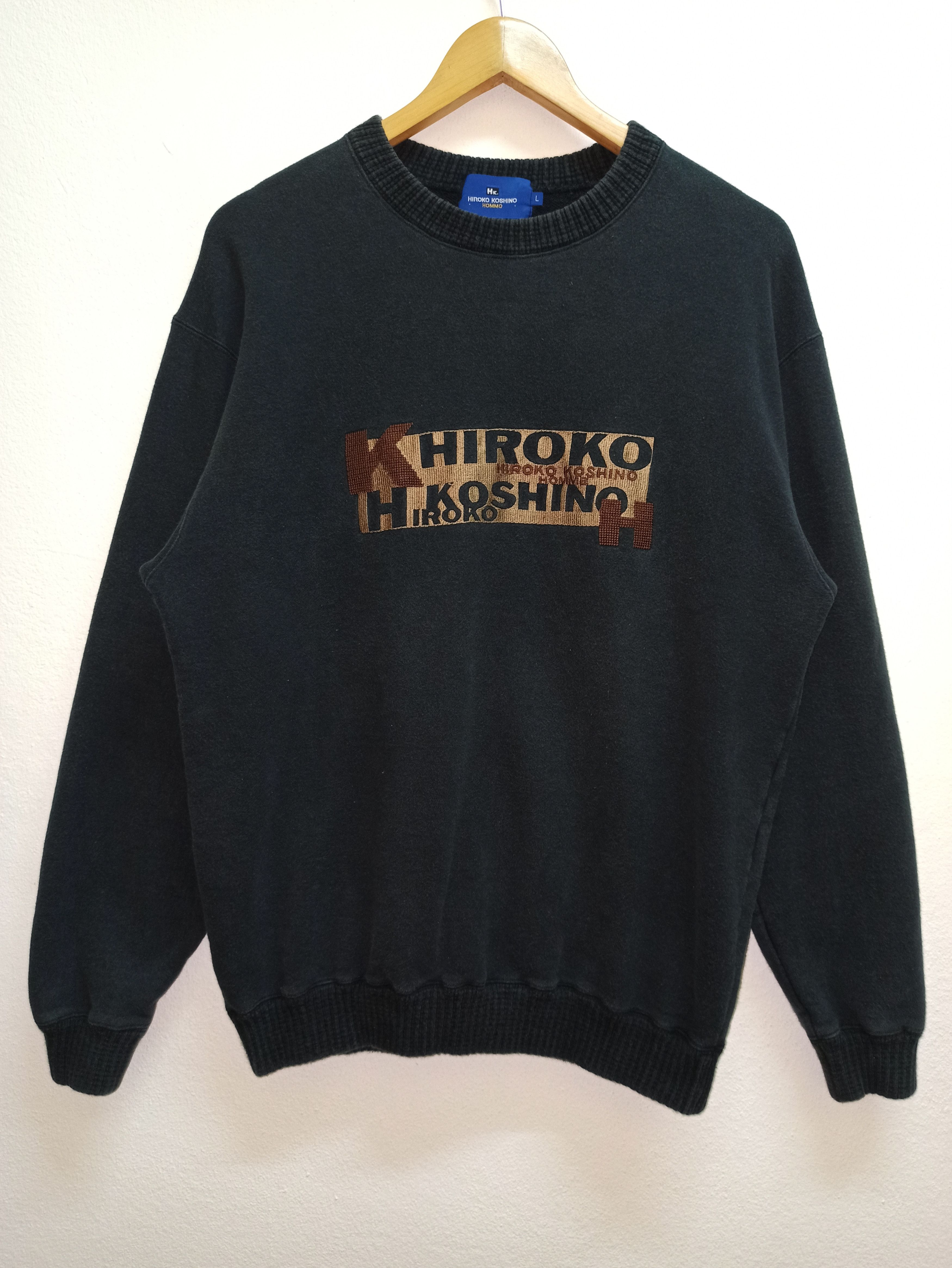 image of VTG Hiroko Koshino Homme Sweatshirts Embroided Logo (C32) in Black, Men's (Size Large)