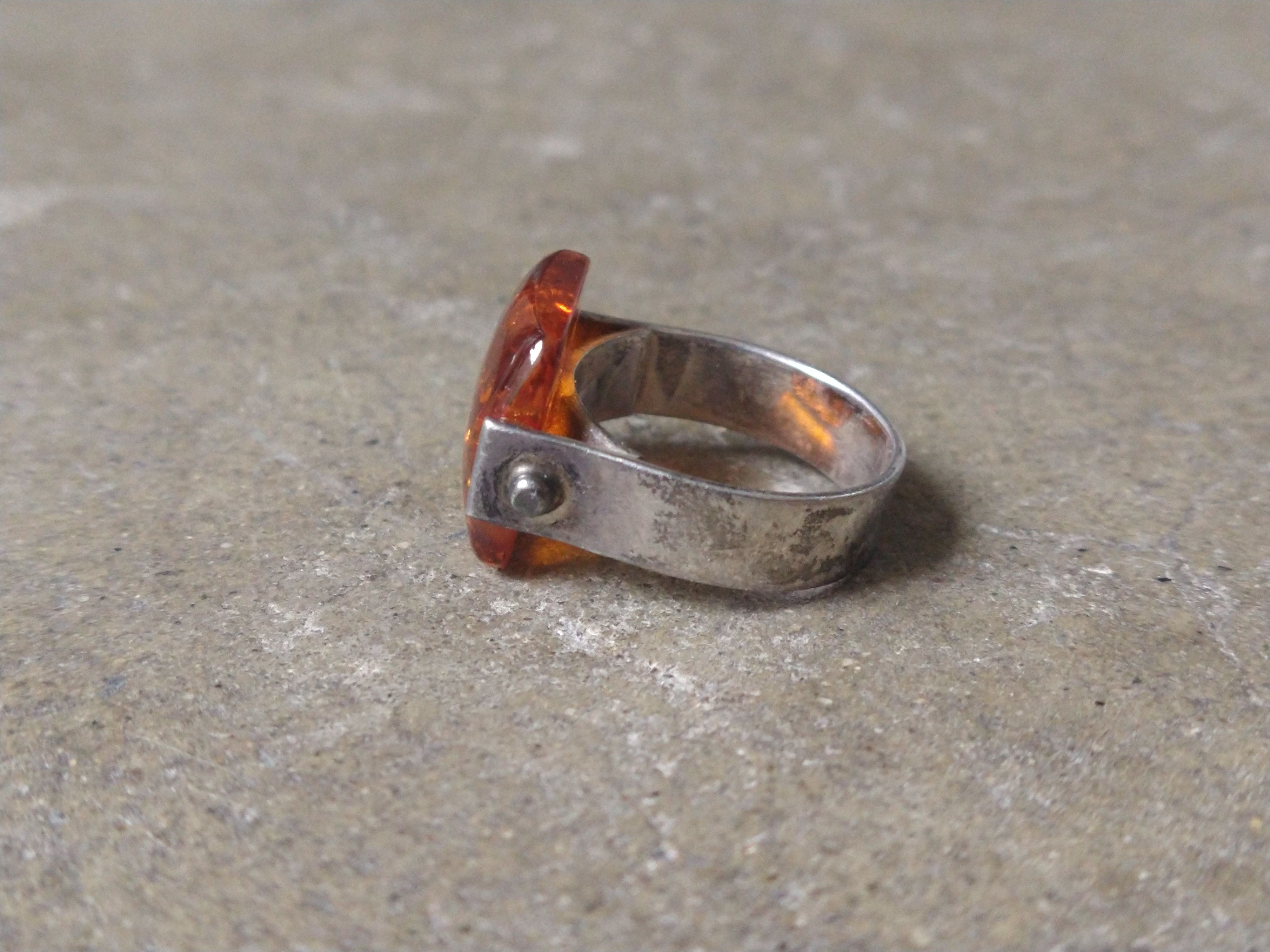 Jewelry Sterling Silver Ring Size 9.25 Orange Amber Modern 6g Size ONE SIZE - 5 Thumbnail