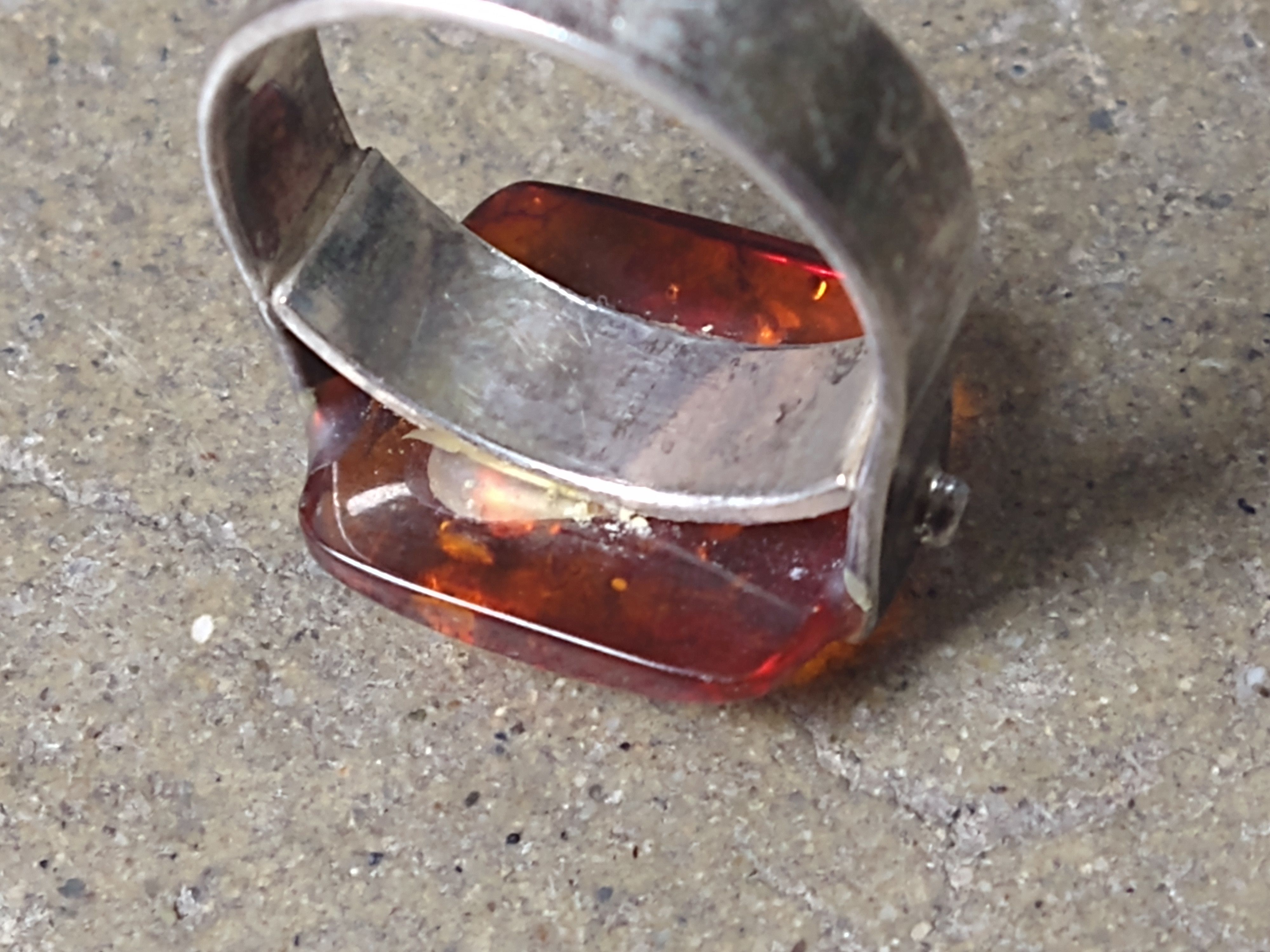 Jewelry Sterling Silver Ring Size 9.25 Orange Amber Modern 6g Size ONE SIZE - 9 Thumbnail
