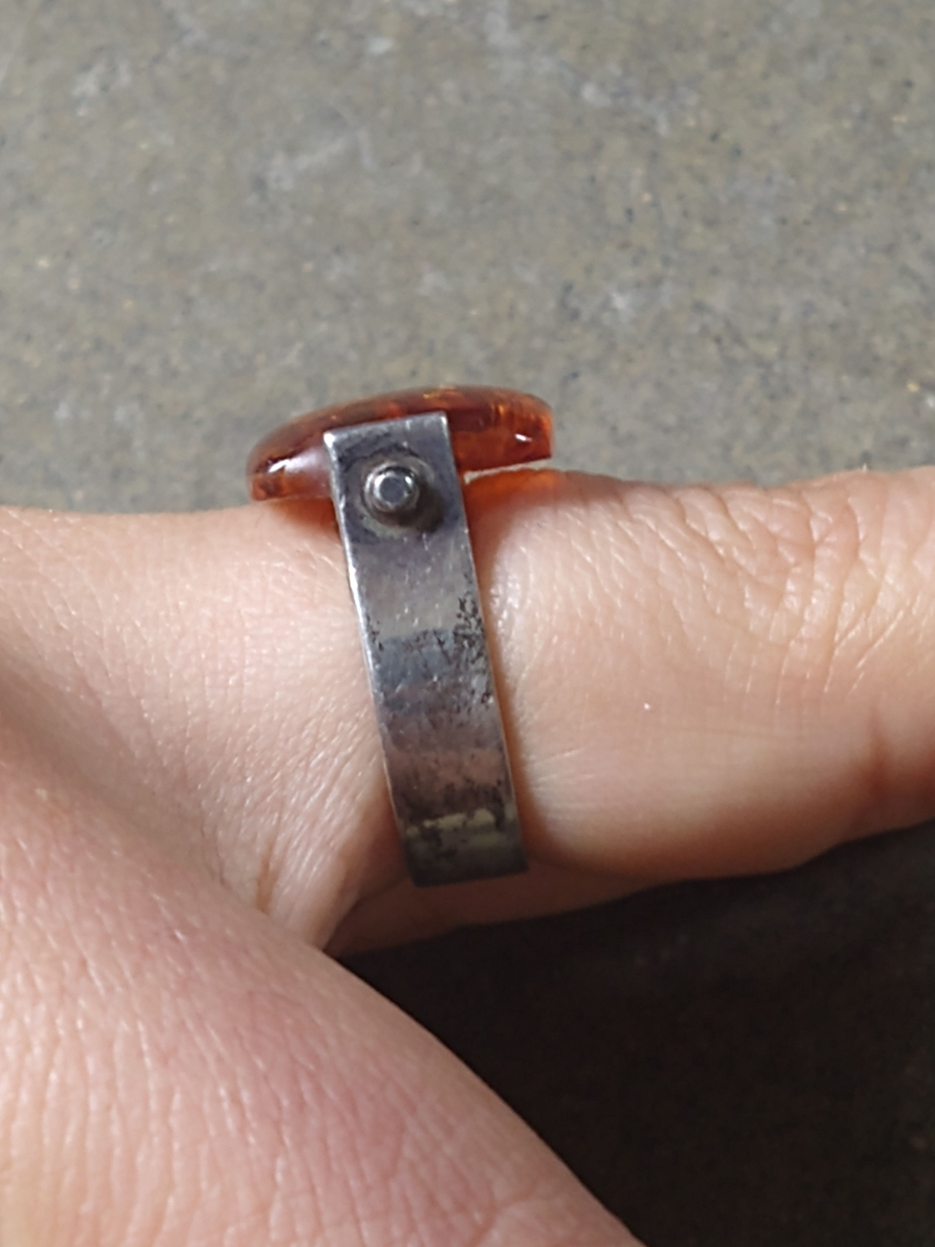 Jewelry Sterling Silver Ring Size 9.25 Orange Amber Modern 6g Size ONE SIZE - 14 Thumbnail