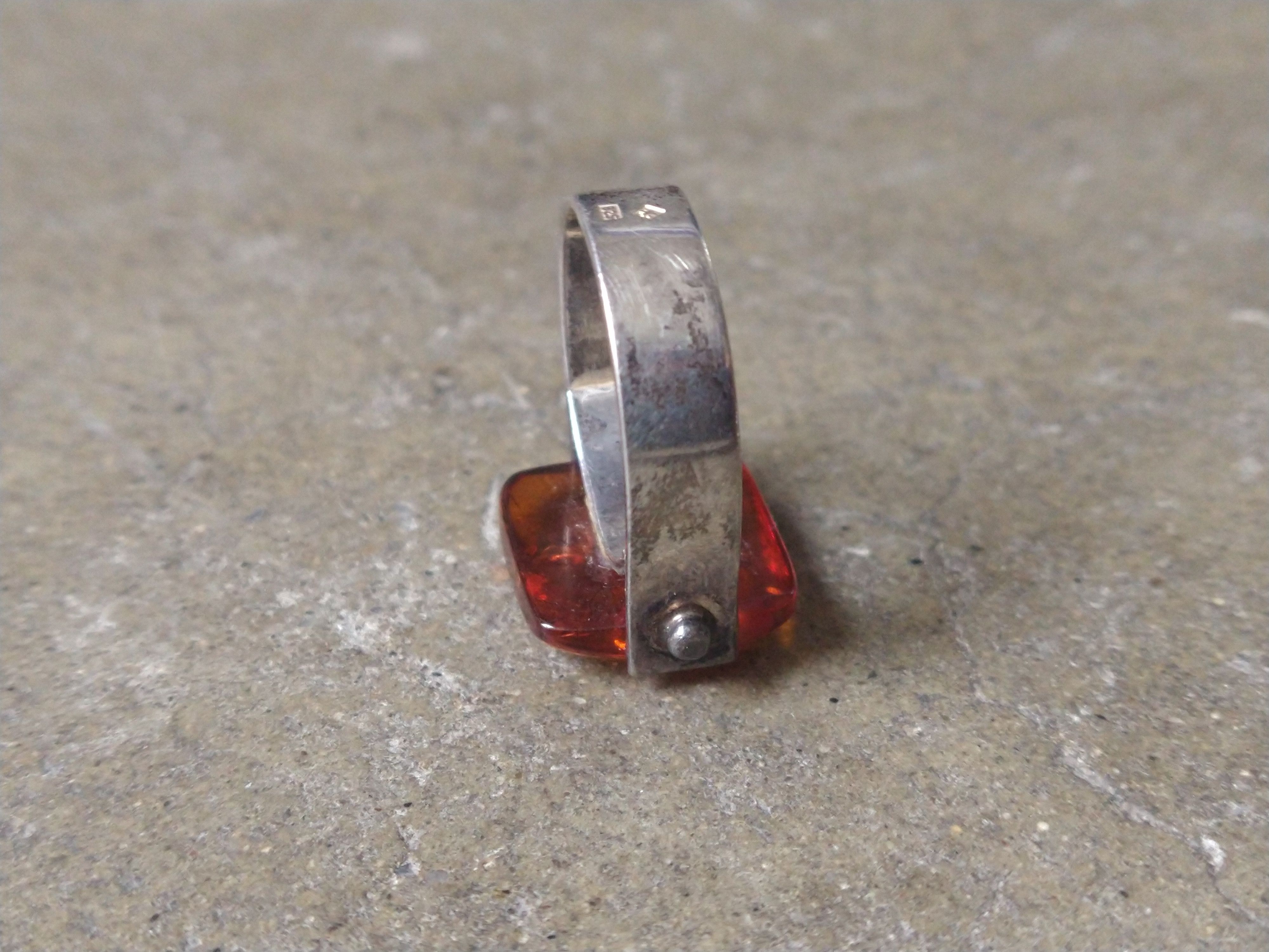 Jewelry Sterling Silver Ring Size 9.25 Orange Amber Modern 6g Size ONE SIZE - 7 Thumbnail
