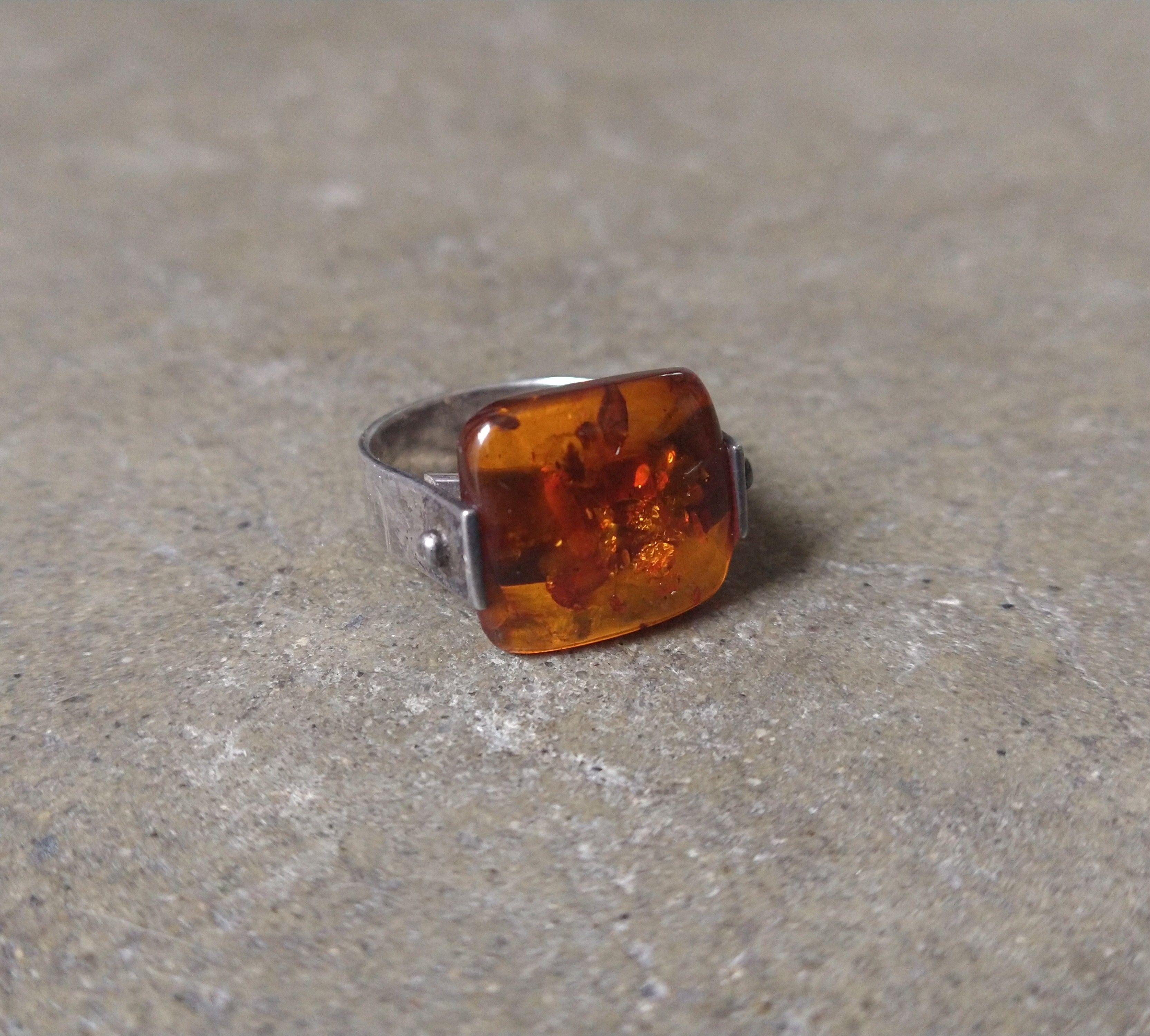 Jewelry Sterling Silver Ring Size 9.25 Orange Amber Modern 6g Size ONE SIZE - 4 Thumbnail