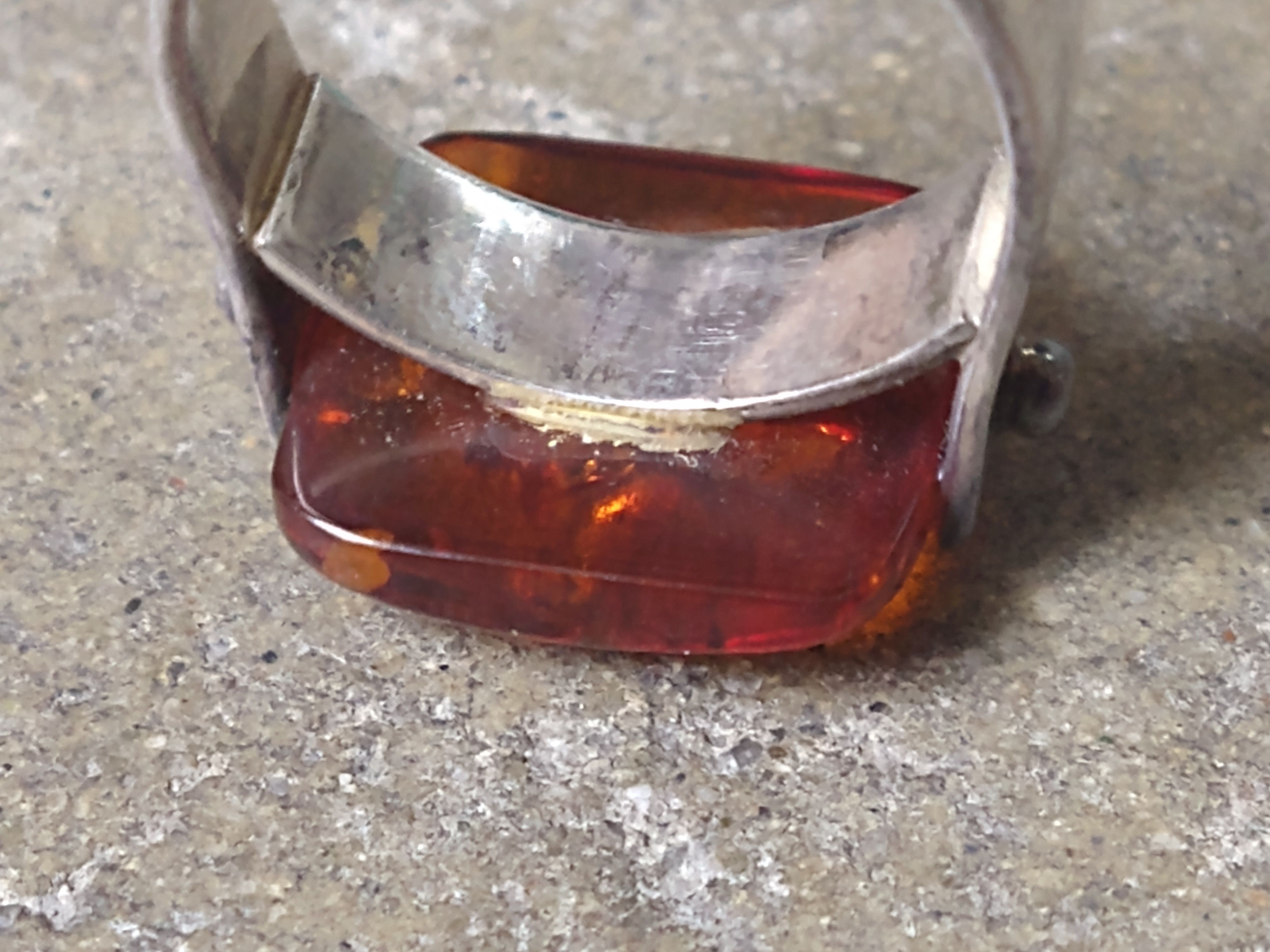 Jewelry Sterling Silver Ring Size 9.25 Orange Amber Modern 6g Size ONE SIZE - 10 Thumbnail