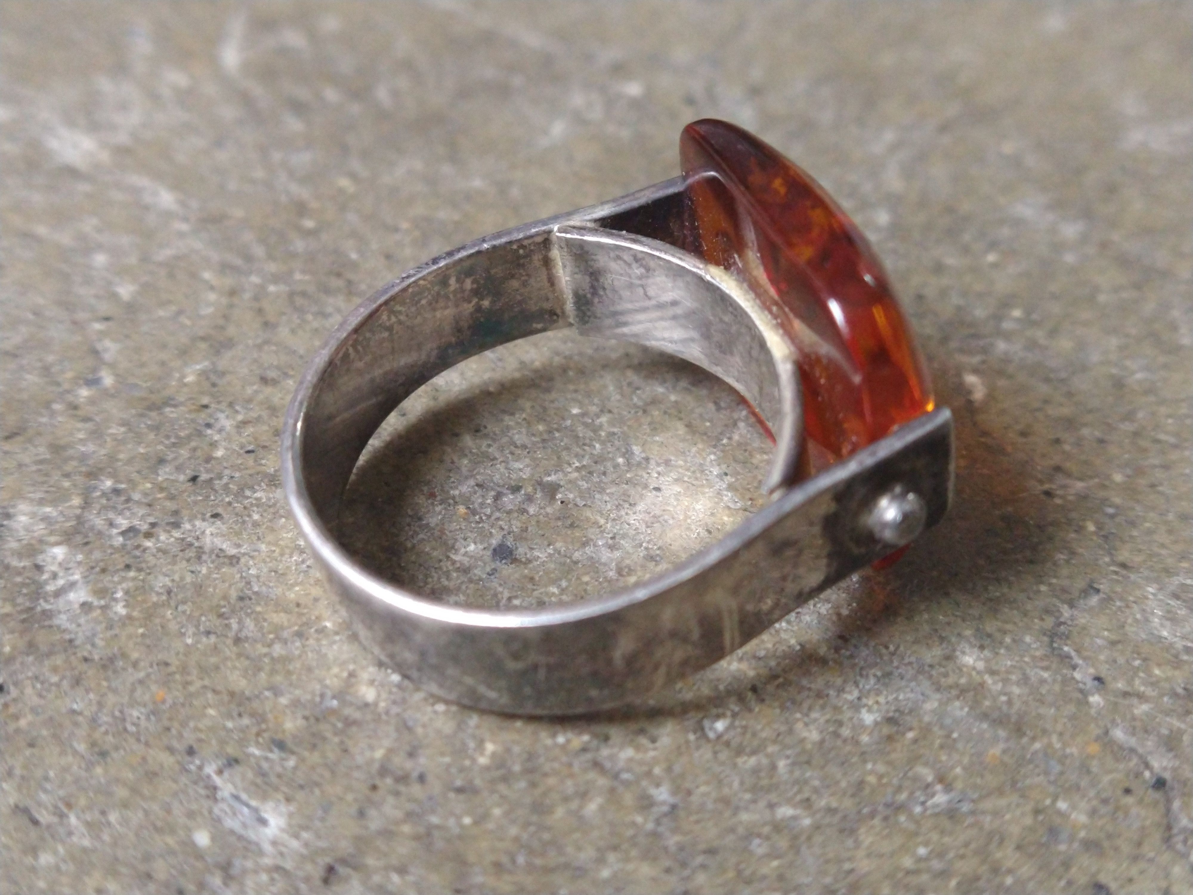 Jewelry Sterling Silver Ring Size 9.25 Orange Amber Modern 6g Size ONE SIZE - 6 Thumbnail
