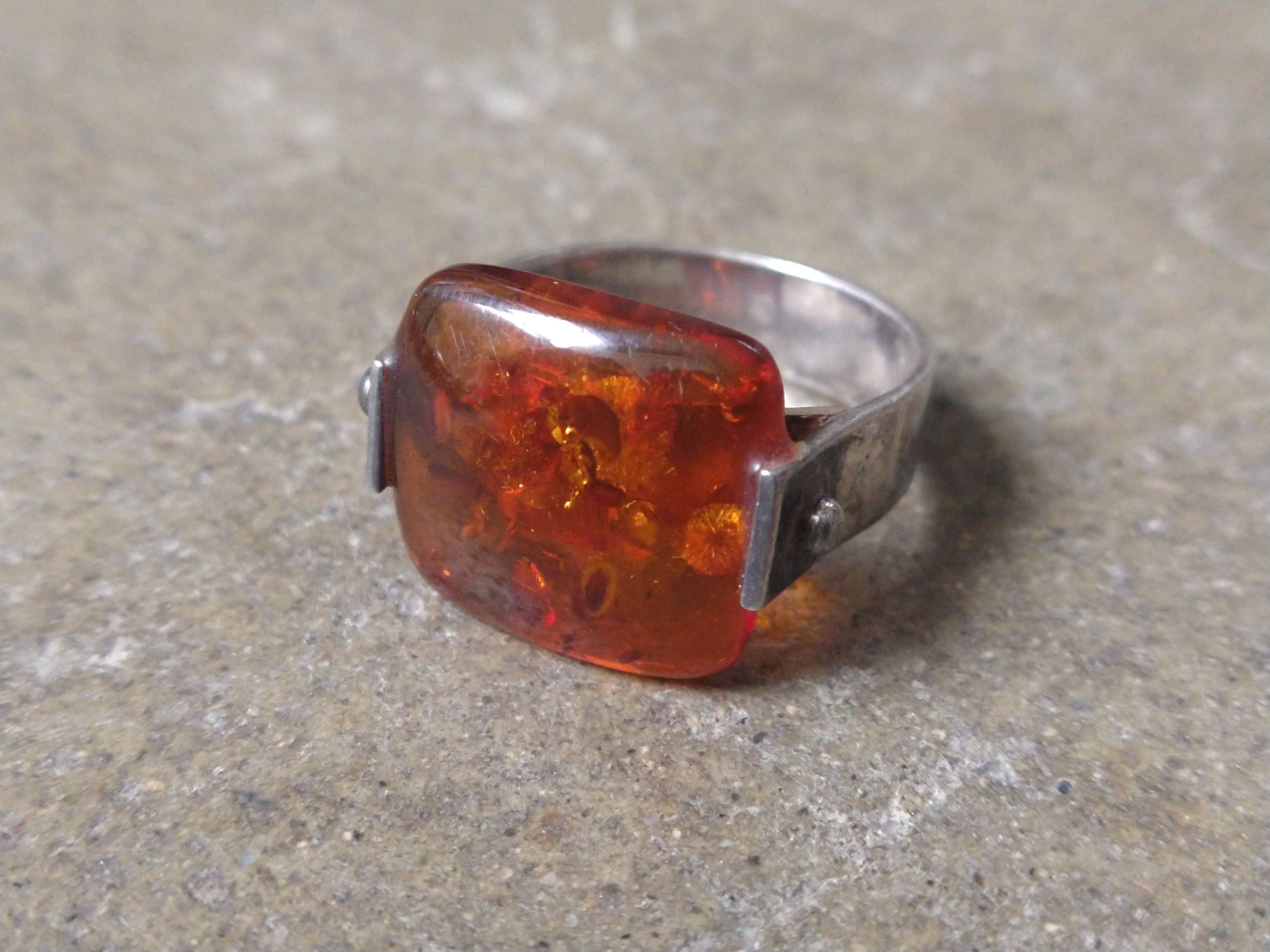 Jewelry Sterling Silver Ring Size 9.25 Orange Amber Modern 6g Size ONE SIZE - 2 Thumbnail