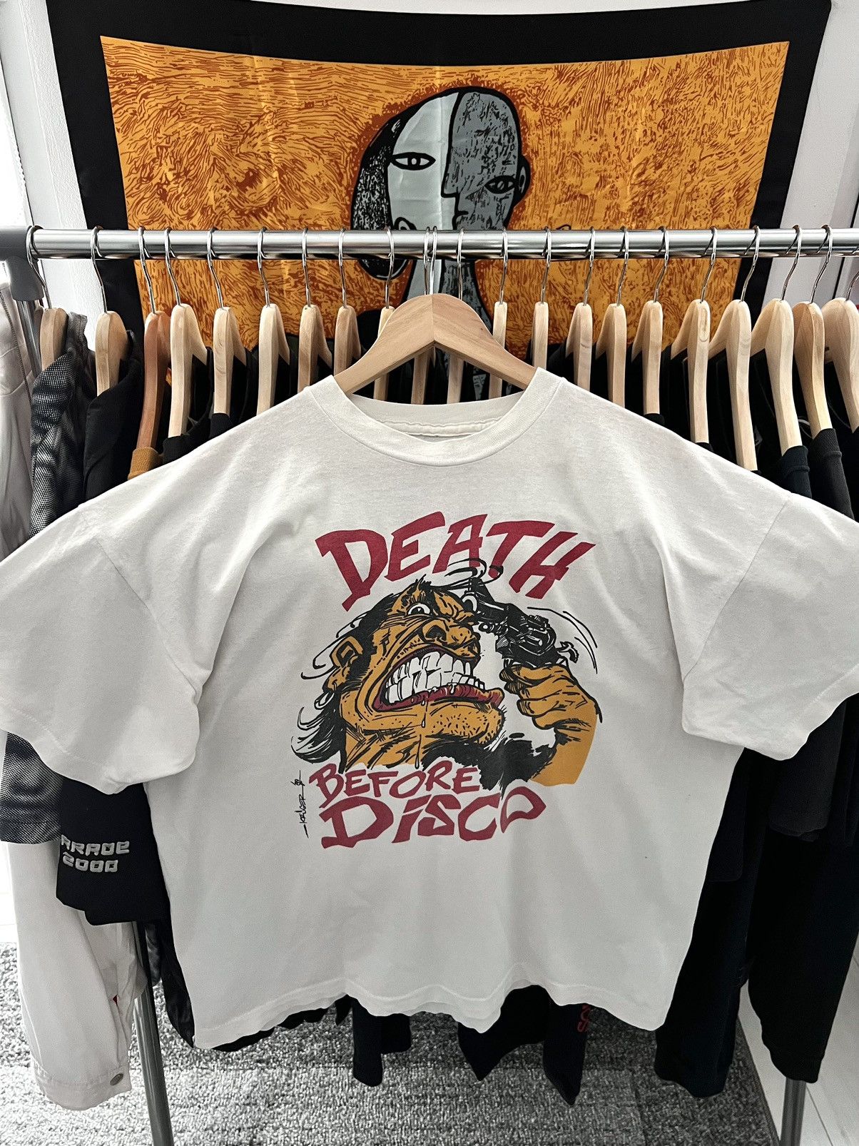 for sale online Death Before Disco 80s Krüger Art Popculture Gun T Shirt XL  | www.fcbsudan.com