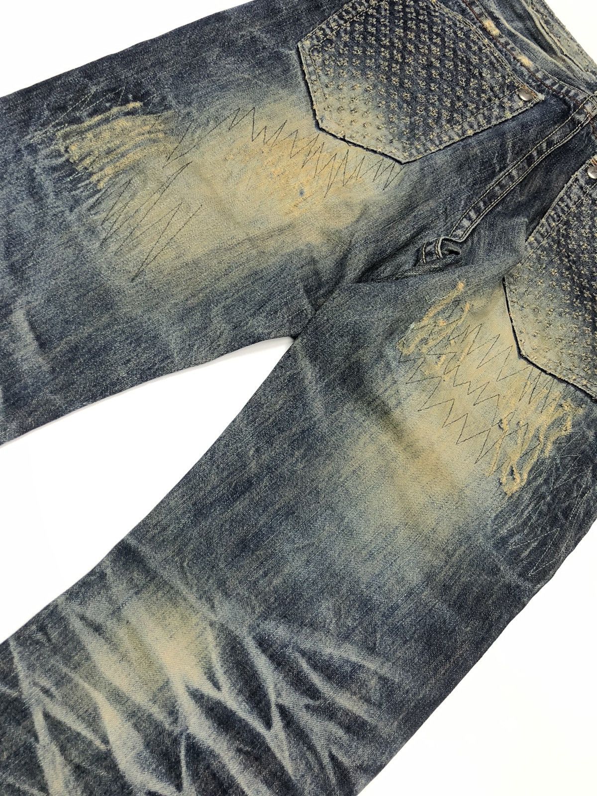 Japanese Brand × Vintage CATTAN FARM DISTRESED SHASHIKO WHISKERS HONEY COMB VERY NICE Size US 30 / EU 46 - 10 Thumbnail