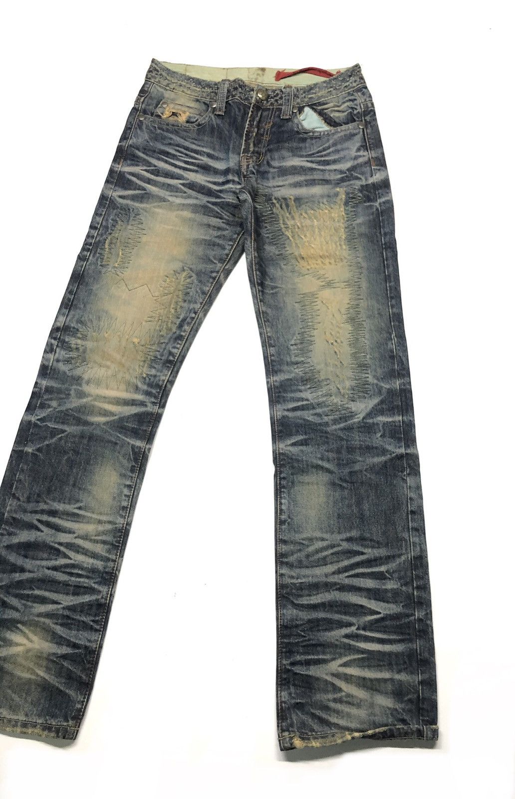 Japanese Brand × Vintage CATTAN FARM DISTRESED SHASHIKO WHISKERS HONEY COMB VERY NICE Size US 30 / EU 46 - 3 Thumbnail