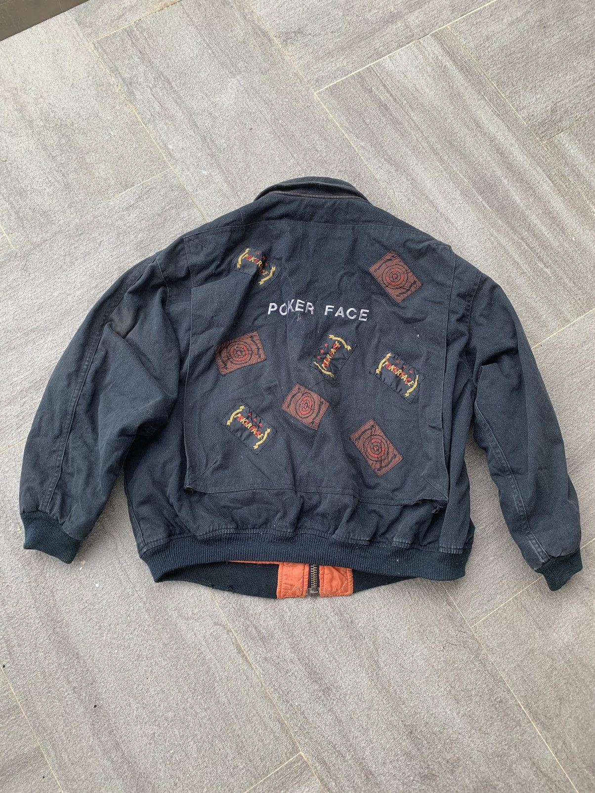 Vintage Vintage Poker Face Hooded Bomber Jacket Size US L / EU 52-54 / 3 - 3 Thumbnail