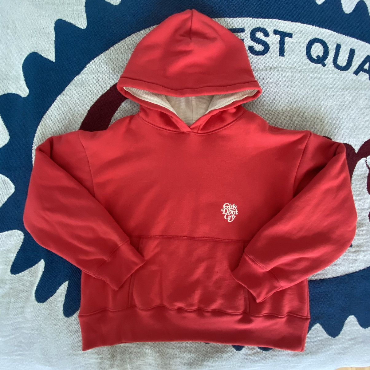 Pre-owned Cherry La X Girls Dont Cry Waffle Reversible Hoodie By Verdy In Red