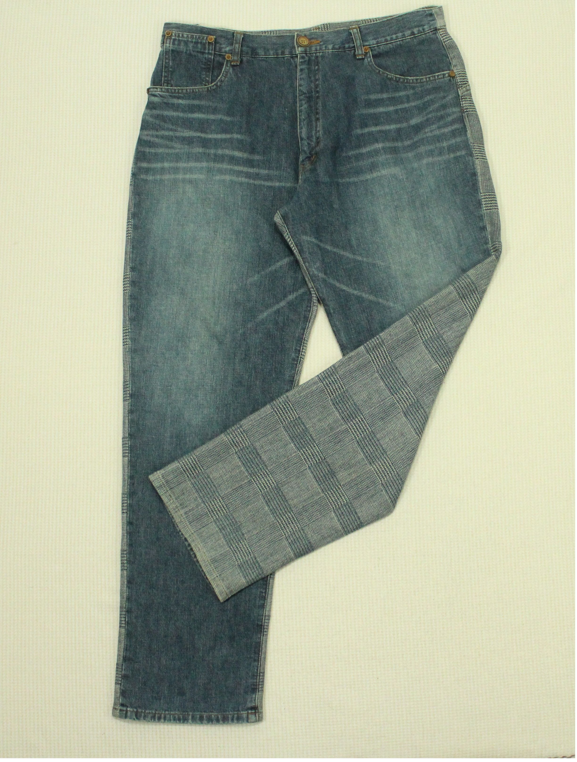 Japanese Brand Japanese Denim Sashiko Checkered Back Indigo Hybrid Pants Size US 34 / EU 50 - 2 Thumbnail