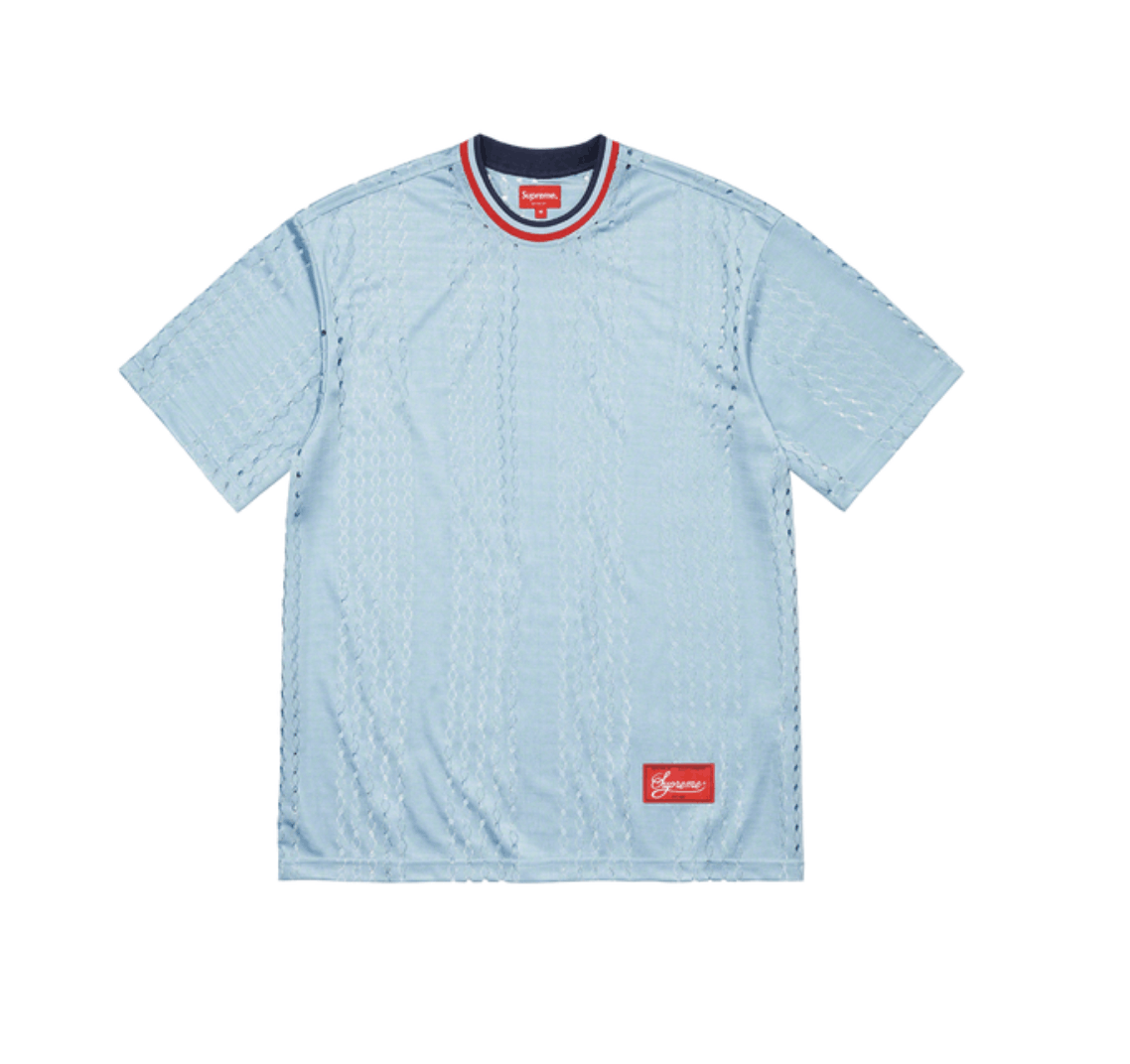 Image of Supreme Perforated Stripe Warm Up Top Light Blue • Xl, Men's