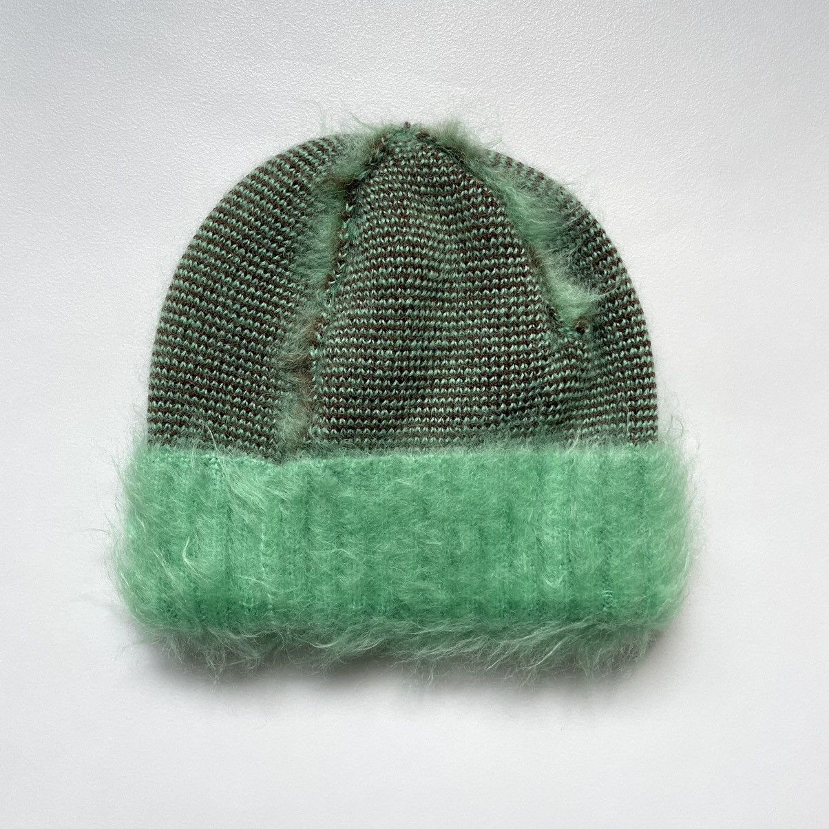 image of Craig Green A/w 22 Reversible Mohair Beanie Hat in Lime/Brown, Men's