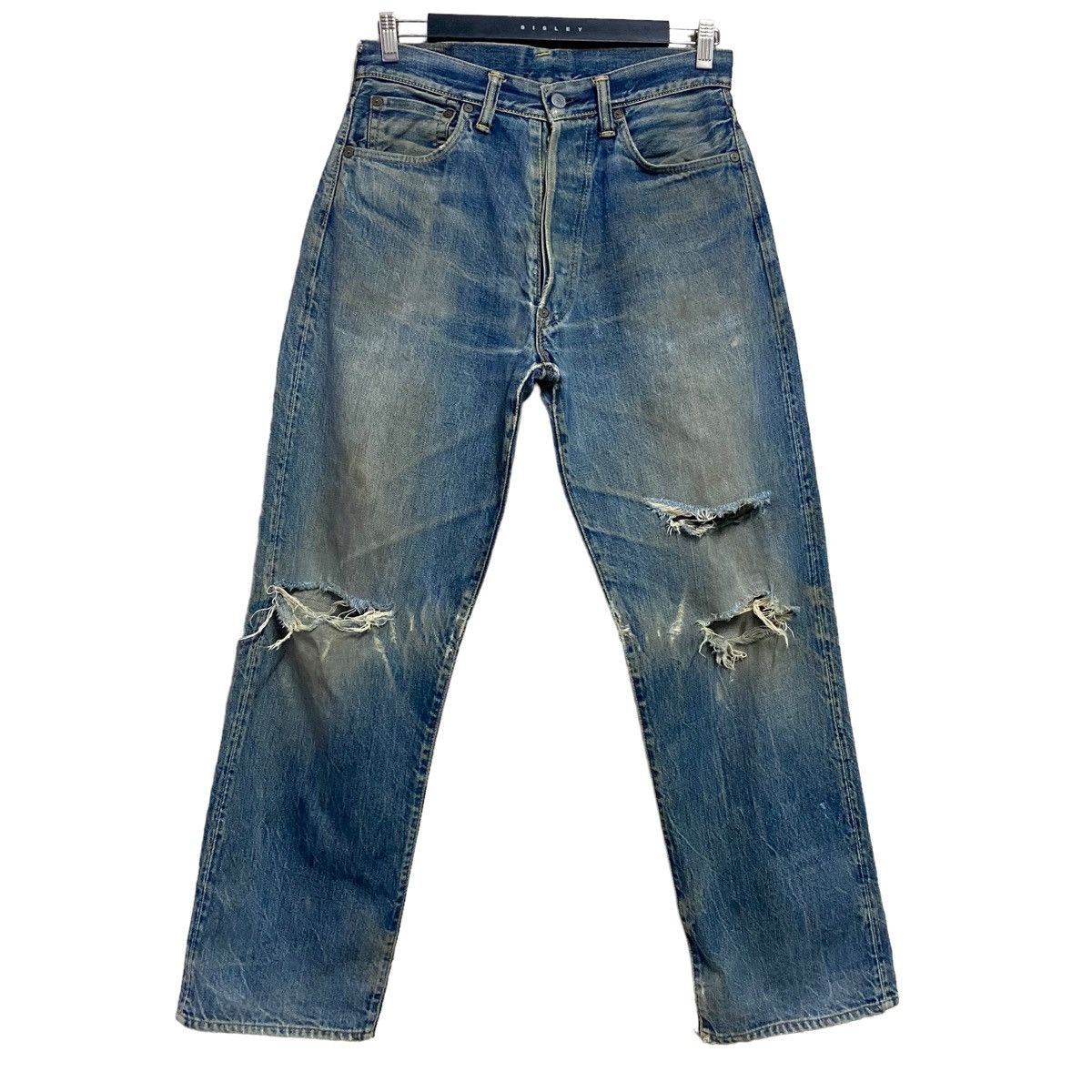 image of Distressed Denim x Evisu Thrashed Evisu Denim Selvedge Jeans in Blue, Men's (Size 30)