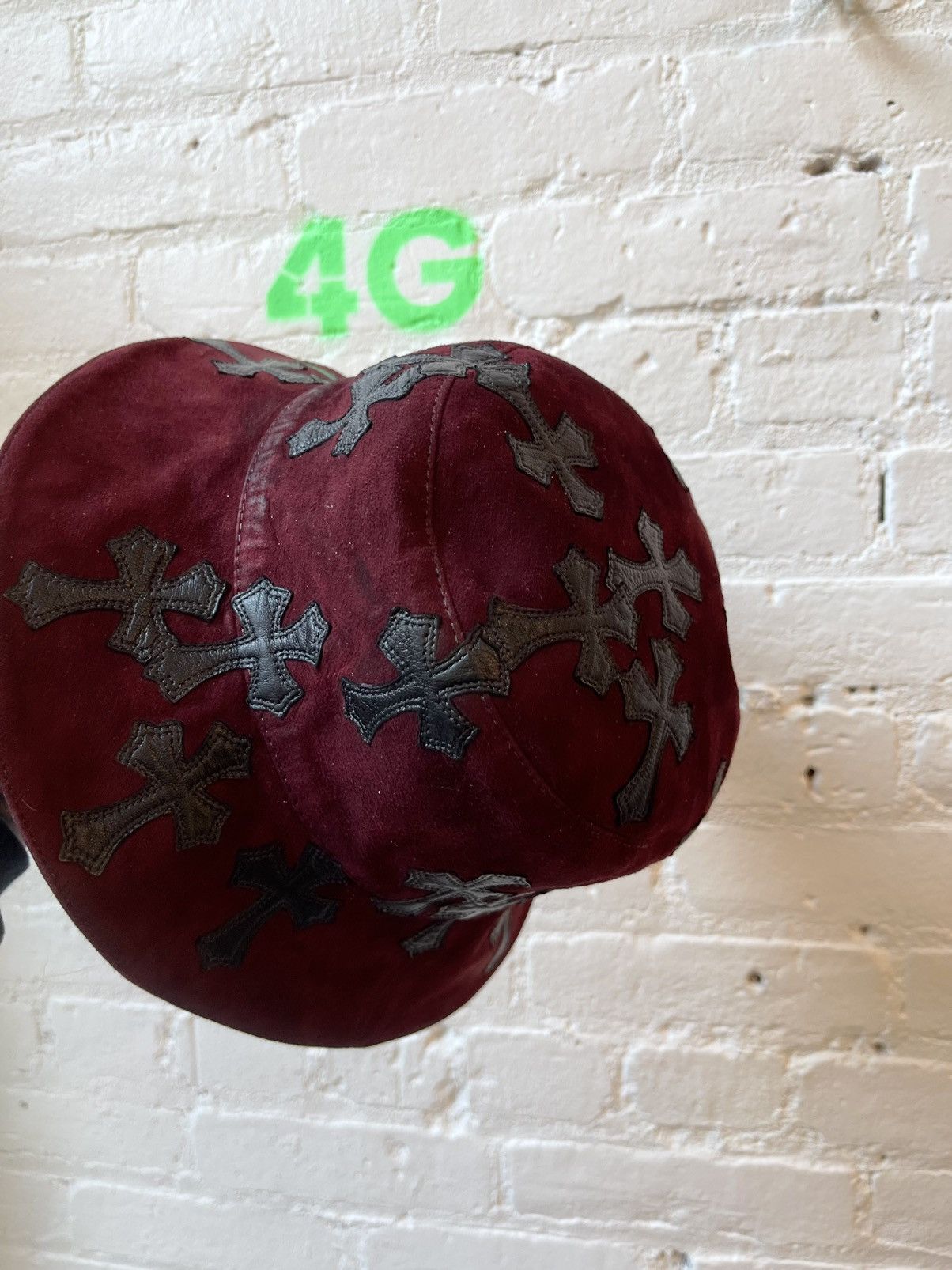 image of Chrome Hearts 1/1 Suede Cross Bucket Hat Reversible 4G in Black Red, Men's