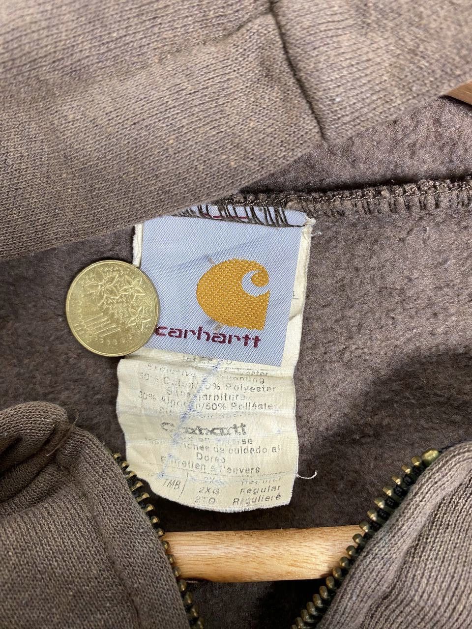 Carhartt × Carhartt Wip Vintage 90s Carhartt Oversize Plain Brown Hoodie Sweatshirt Size US XL / EU 56 / 4 - 4 Thumbnail