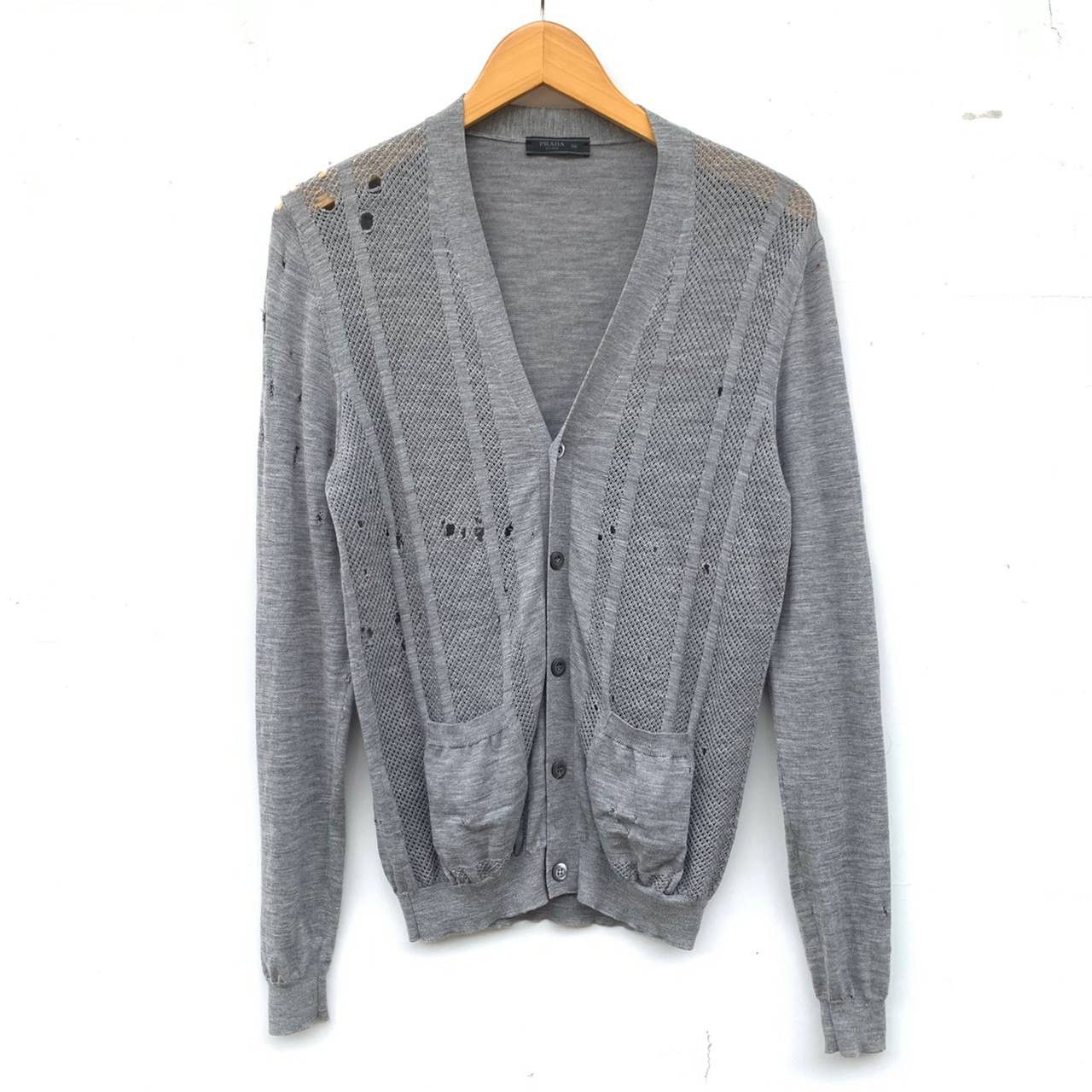 image of Prada Distressed Cardigan in Grey, Men's (Size Small)