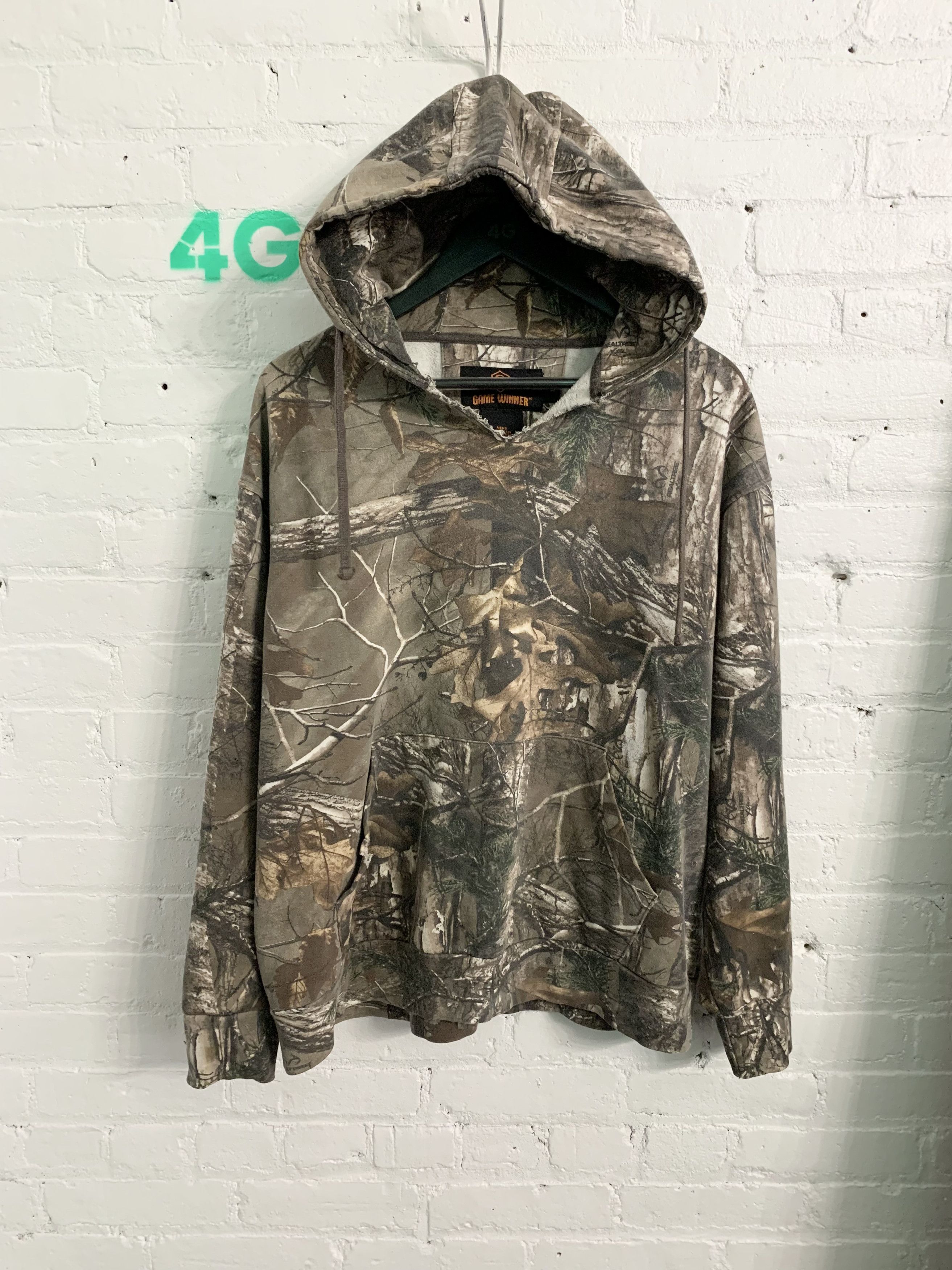 image of Vintage Thrashed Autumn Camo Print Hoodie Size L, Men's