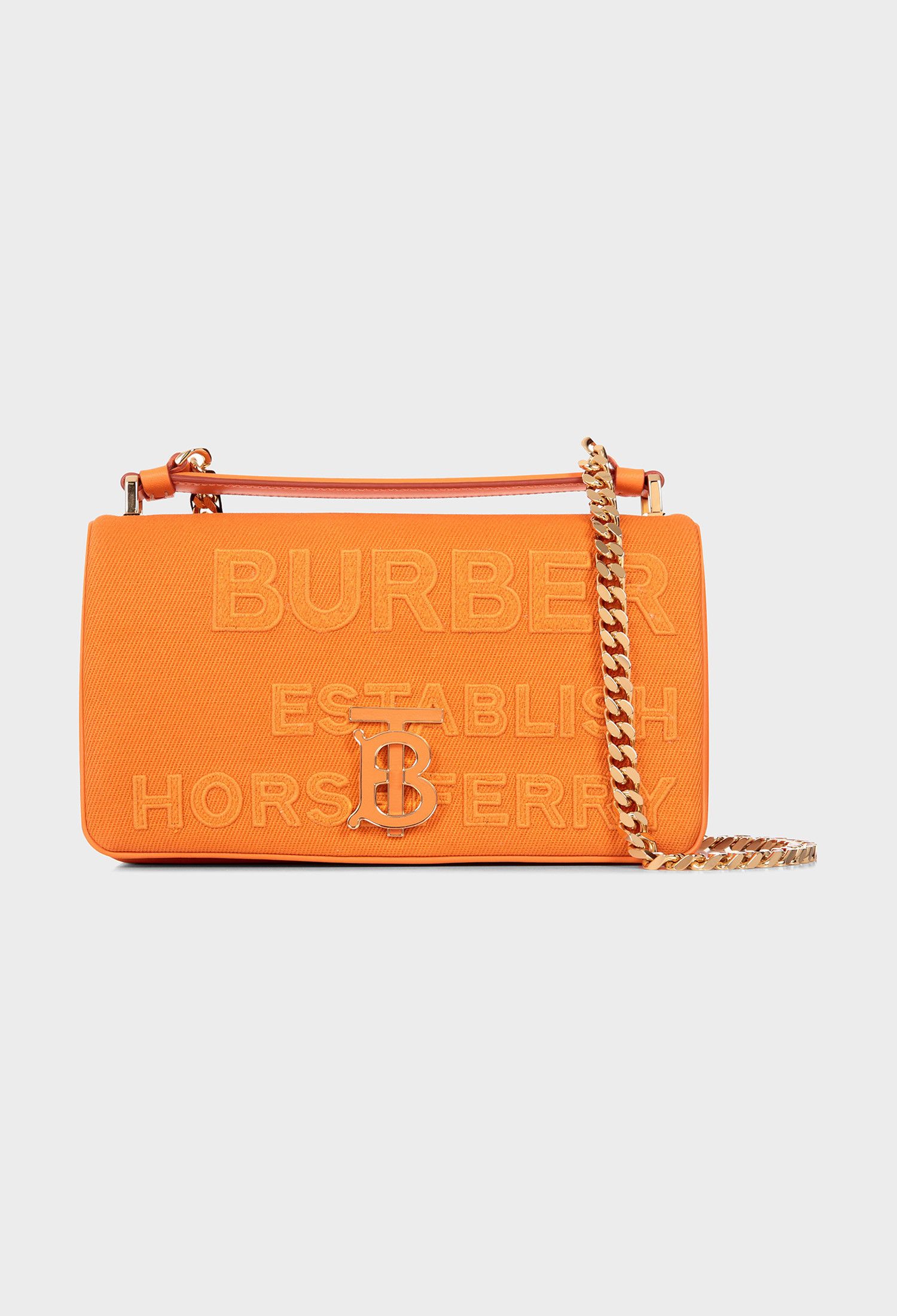 image of Burberry Lola Horseferry Orange Canvas Chain Shoulder Bag, Women's
