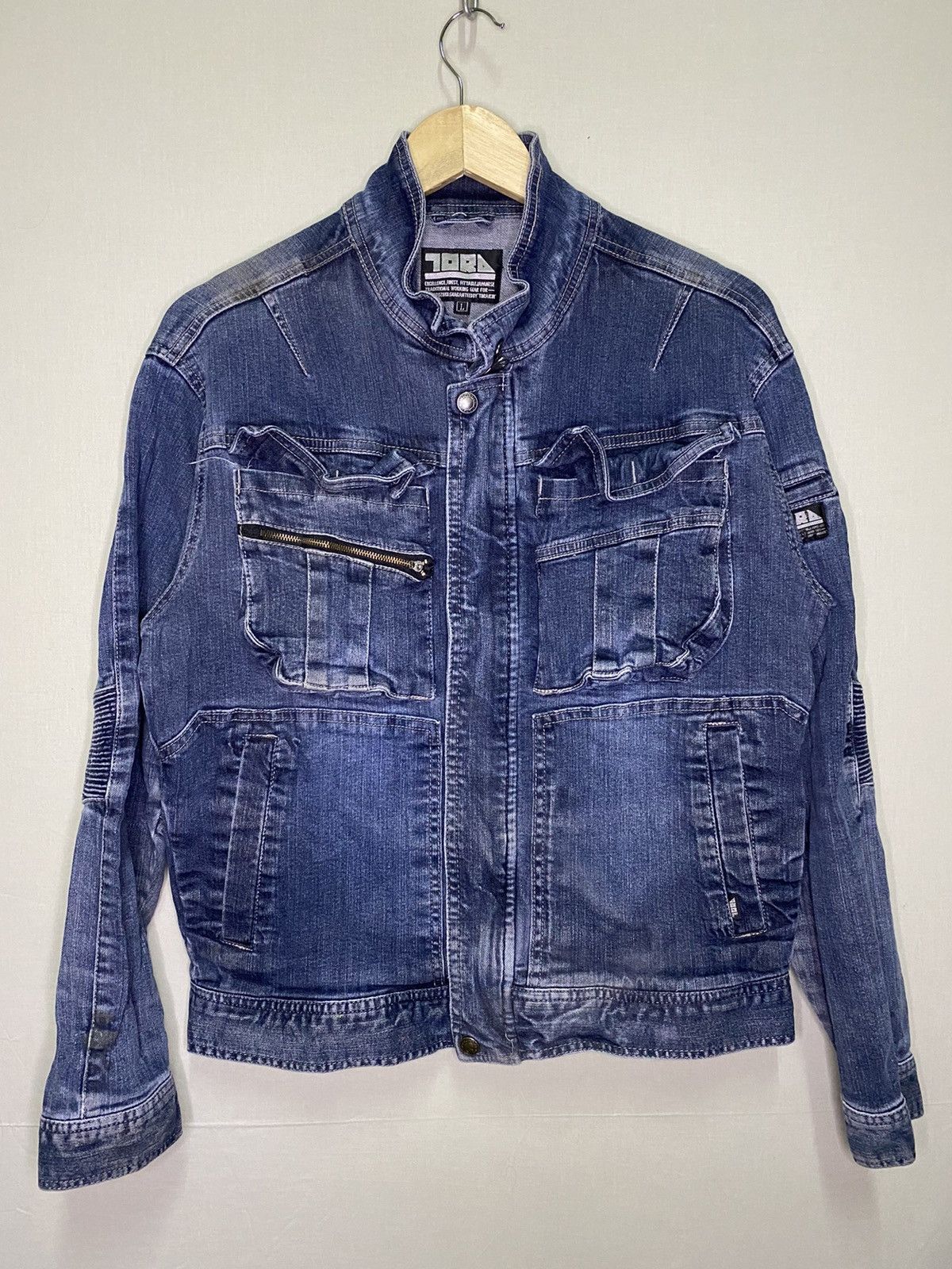 image of Biker Denim Tora Biker Jacket Style Distressed in Blue, Men's (Size Large)
