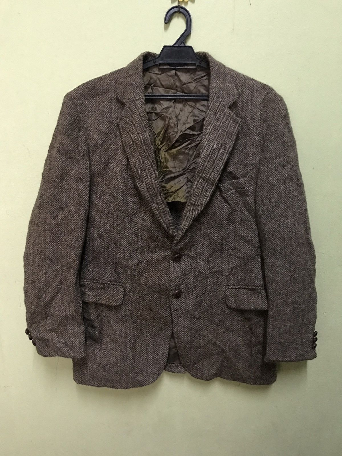 Harris Tweed Blazer Brown Wool Scotland 2 Button Coat