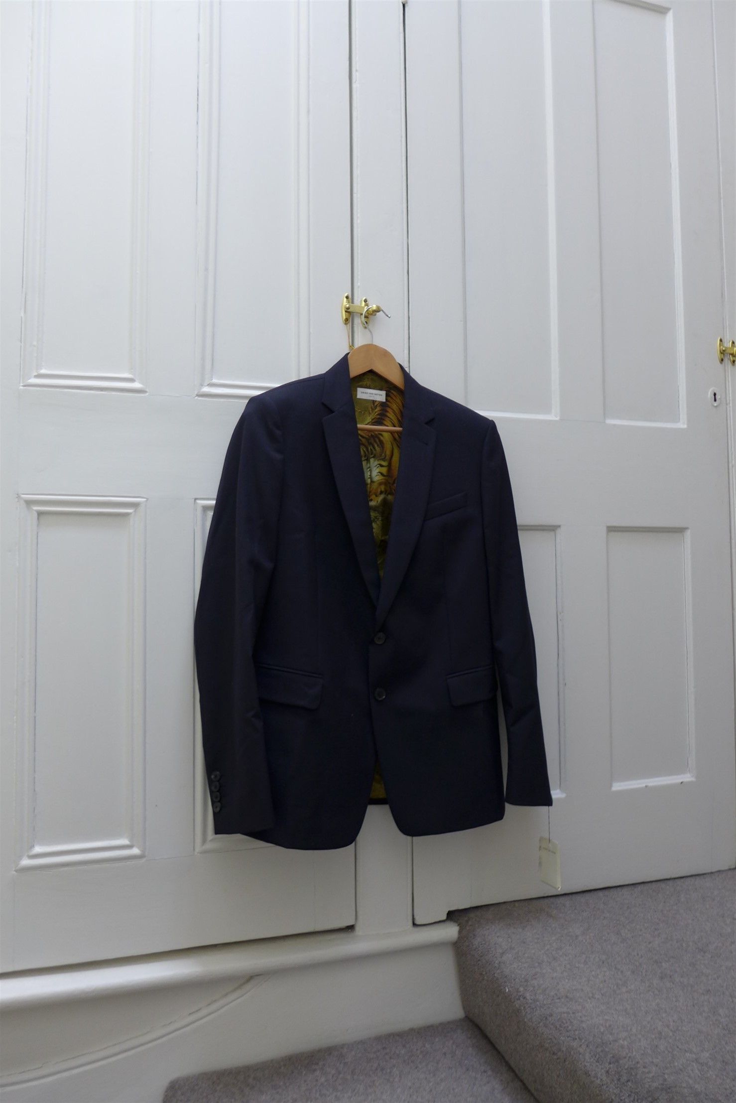 Dries Van Noten Dries FW20 Blaine Jacket - Navy w/ Tiger Print Lining Size US S / EU 44-46 / 1 - 6 Thumbnail