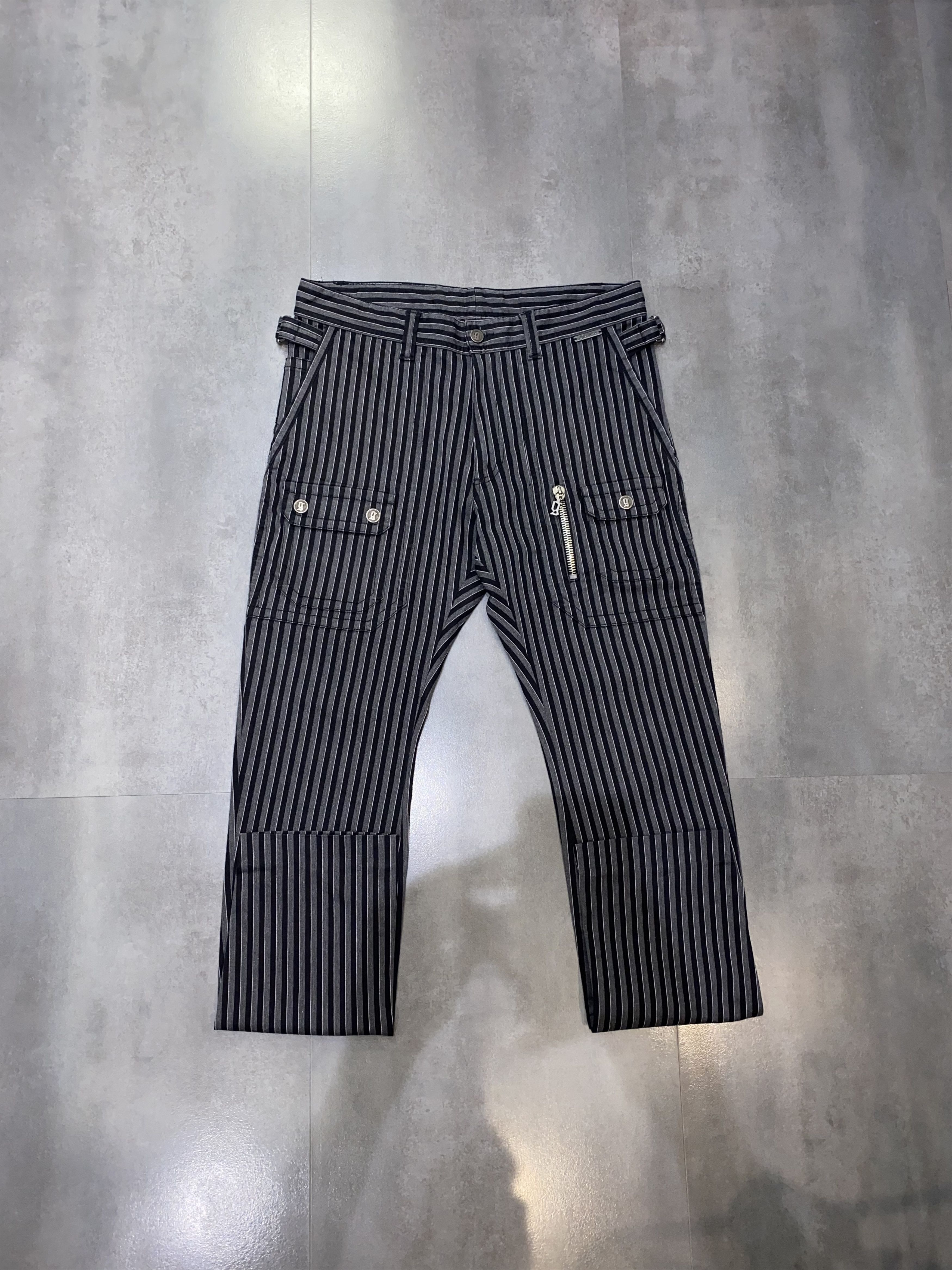 John Galliano Galliano Striped Black/White Cargo Zipped Pants Size US 32 / EU 48 - 2 Thumbnail