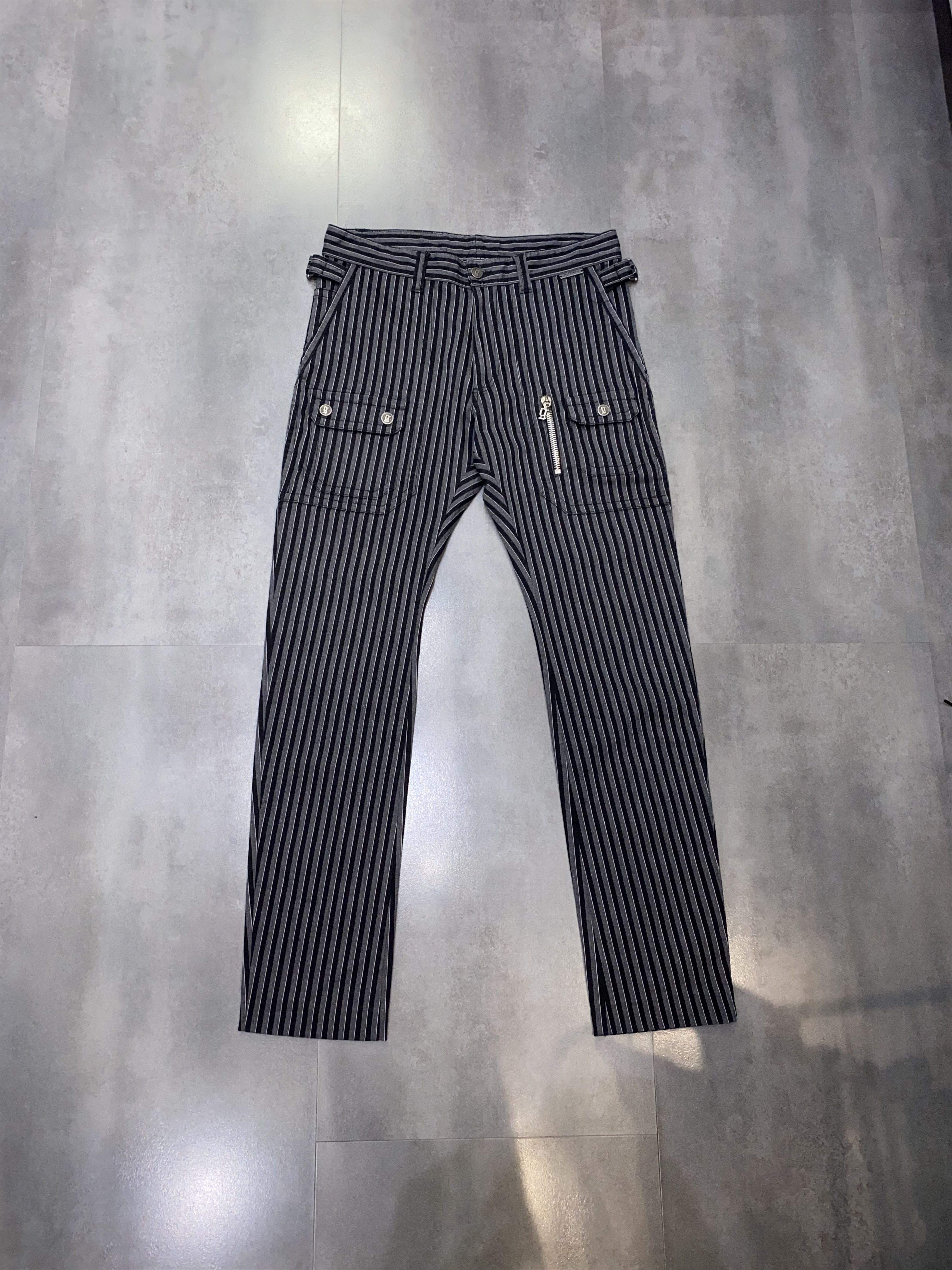 image of Avant Garde x Galliano Striped Black/white Cargo Zipped Pants in Black White, Men's (Size 32)