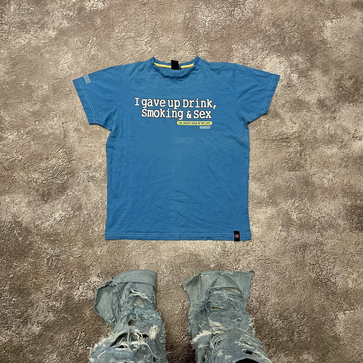 image of Humor x Vintage Y2K “I Wake Up Drink Smokings & Sex “ Funny Buytee in Blue, Men's (Size Medium)