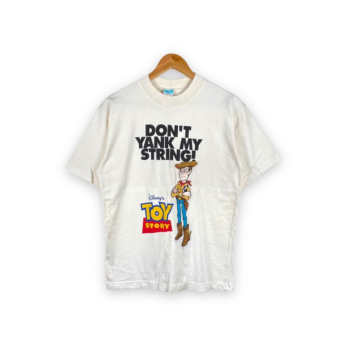 image of 90's Toy Story Movie Sheriff Woody Disney Cartoon T Shirt in White, Men's (Size Medium)