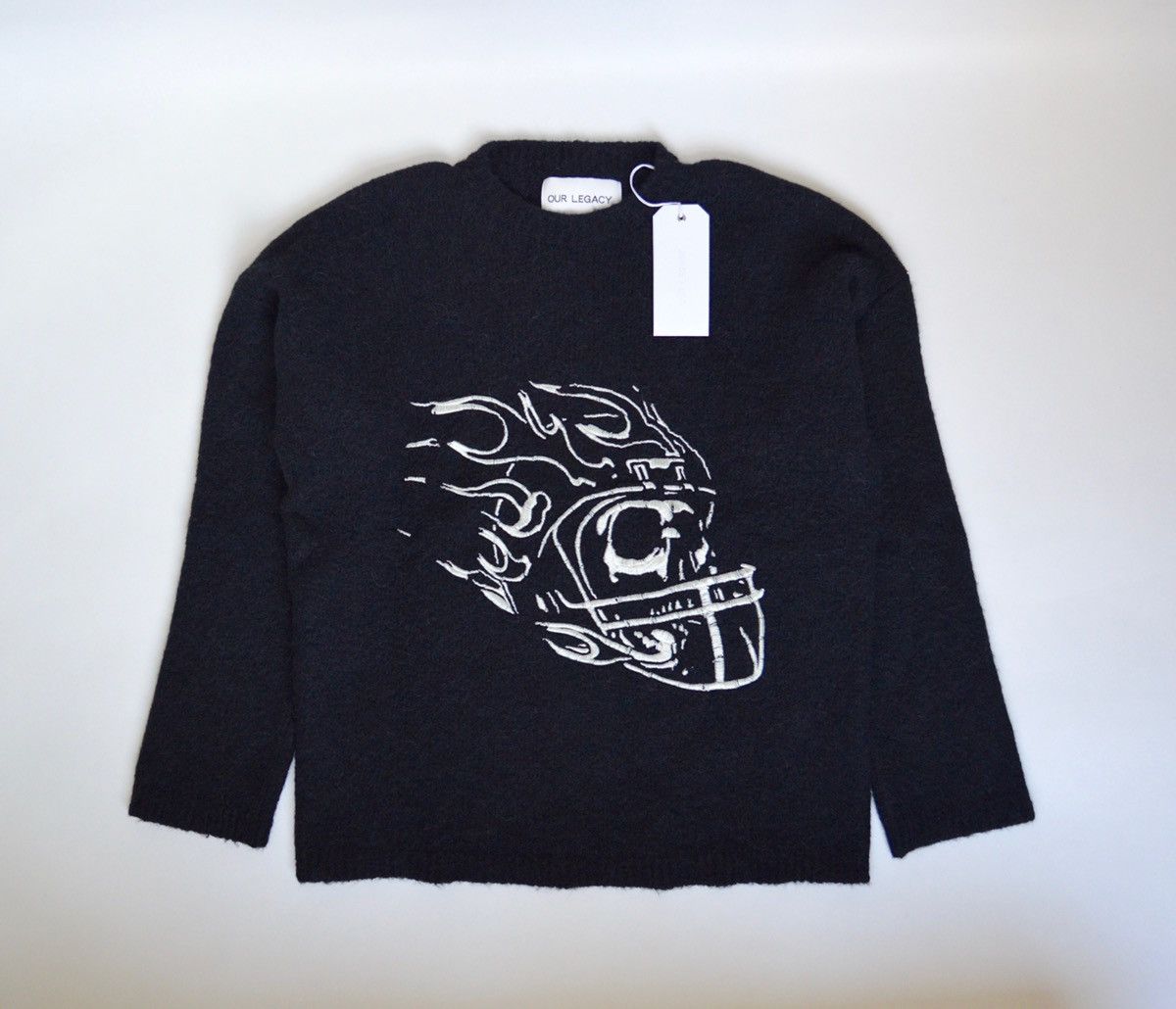 image of Our Legacy Alpaca Wool Football Skull Sweater in Black, Men's (Size Large)