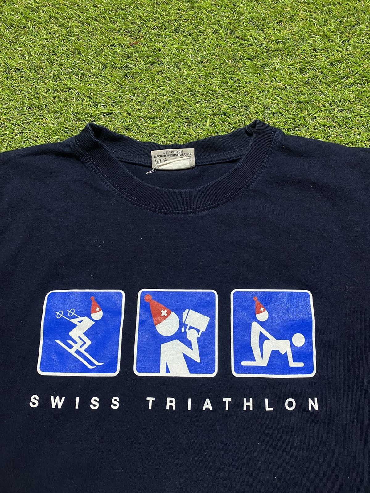 Vintage Vintage Swiss Triathlon Humor tee streetwear style size M Size US M / EU 48-50 / 2 - 2 Thumbnail