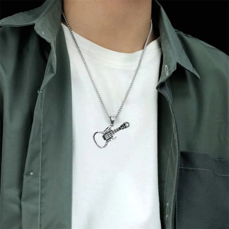 Jewelry Skull Guitar Pendant Necklace Size ONE SIZE - 2 Thumbnail