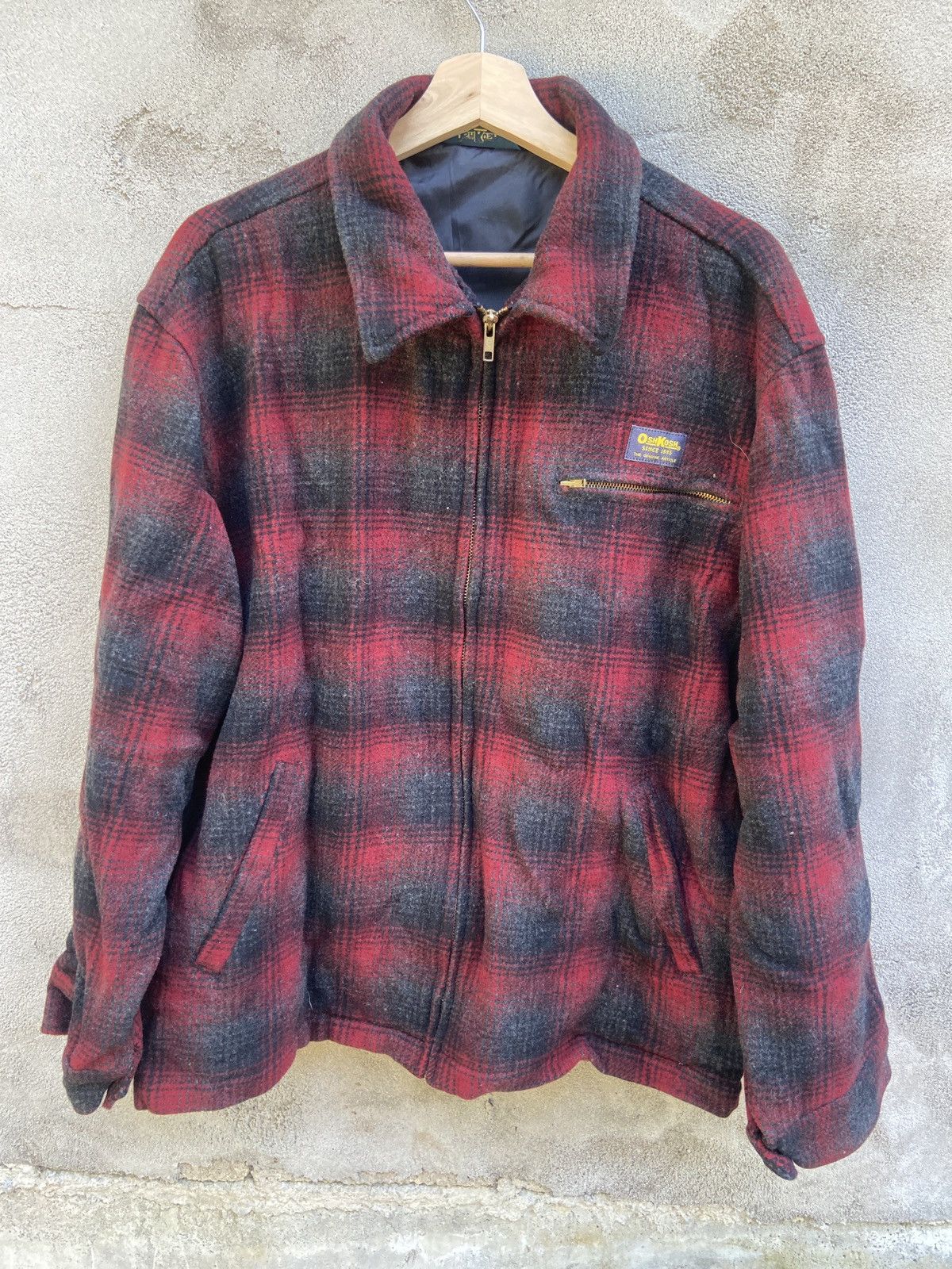 Flannel Vintage Oshkosh Checkered Zip Up Wool Flannel Jacket Size US L / EU 52-54 / 3 - 1 Thumbnail