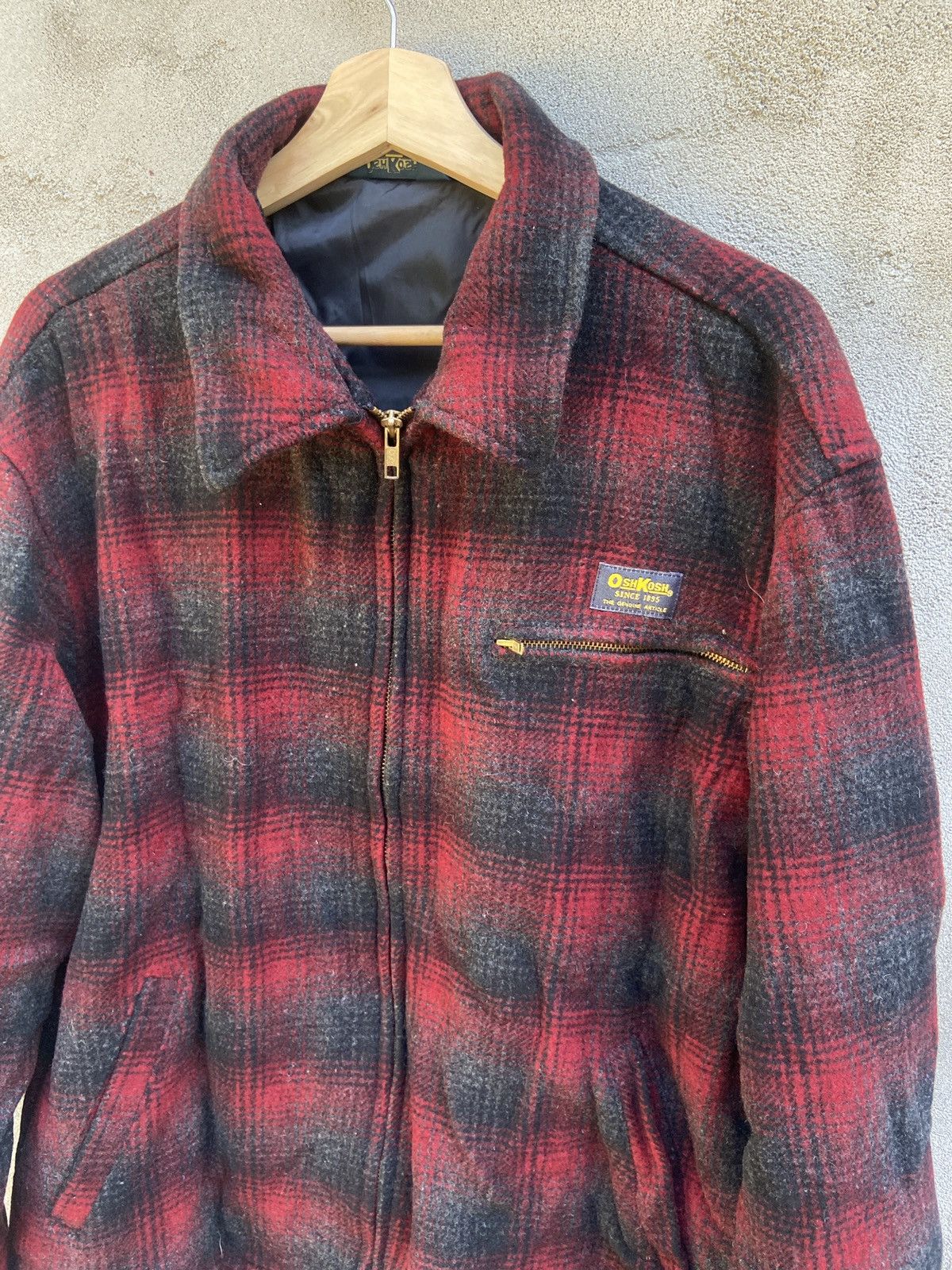 Flannel Vintage Oshkosh Checkered Zip Up Wool Flannel Jacket Size US L / EU 52-54 / 3 - 4 Thumbnail
