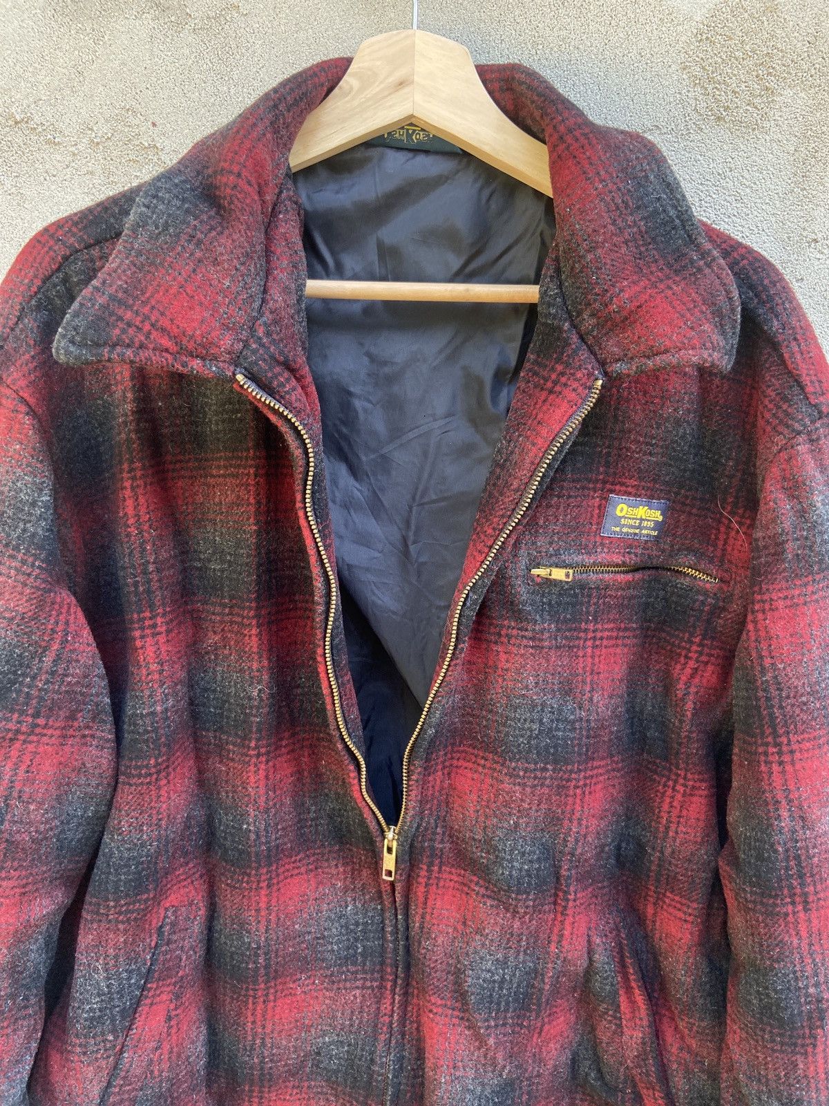 Flannel Vintage Oshkosh Checkered Zip Up Wool Flannel Jacket Size US L / EU 52-54 / 3 - 3 Thumbnail