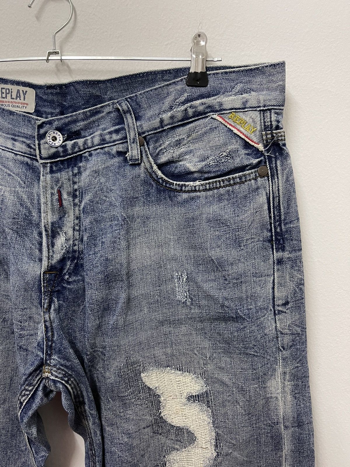 Japanese Brand × Replay × Vintage Vintage Replay Ripped Zigzag Blue Wash Distress Jeans Size US 38 / EU 54 - 5 Thumbnail