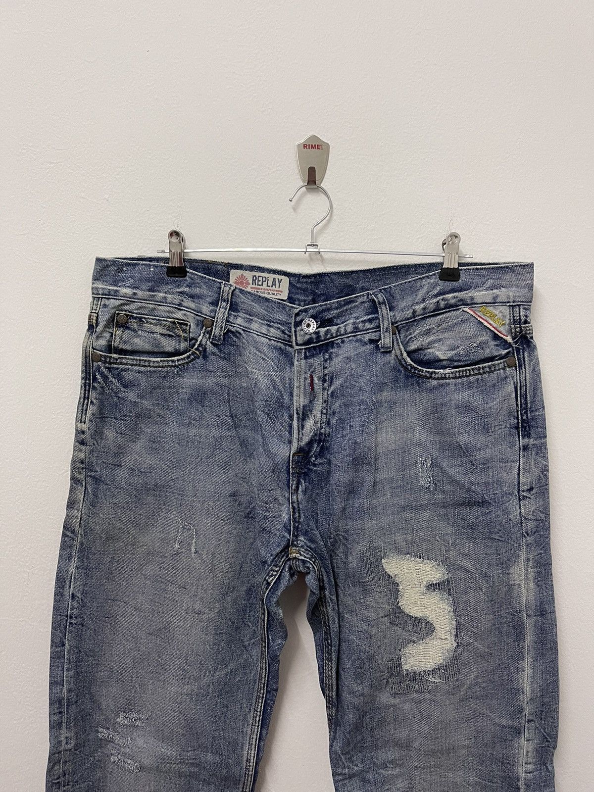 Japanese Brand × Replay × Vintage Vintage Replay Ripped Zigzag Blue Wash Distress Jeans Size US 38 / EU 54 - 2 Thumbnail