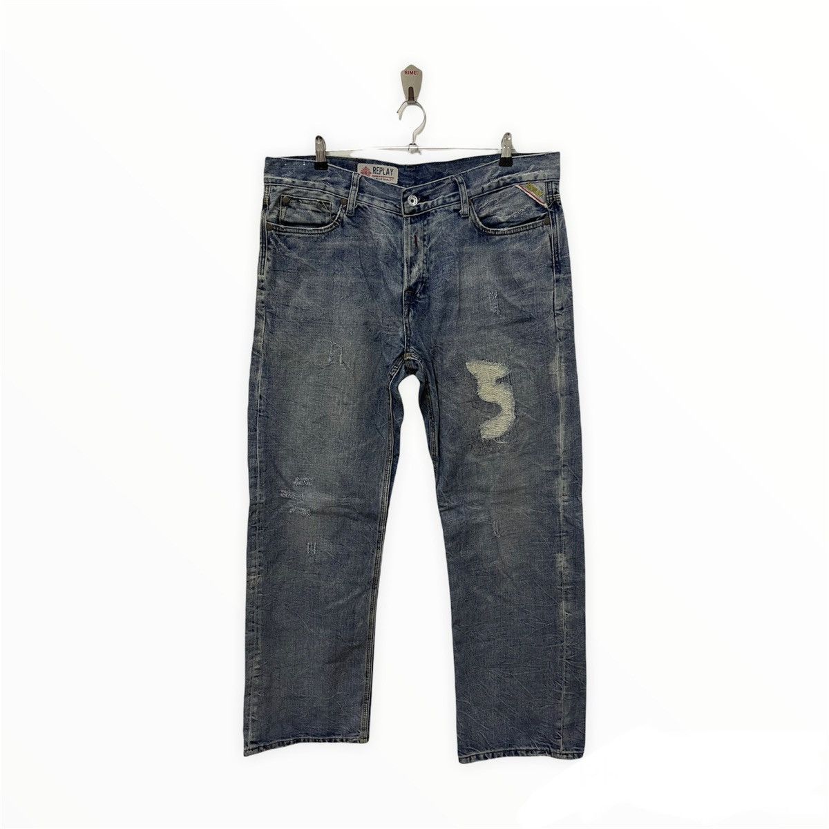 Japanese Brand × Replay × Vintage Vintage Replay Ripped Zigzag Blue Wash Distress Jeans Size US 38 / EU 54 - 1 Thumbnail