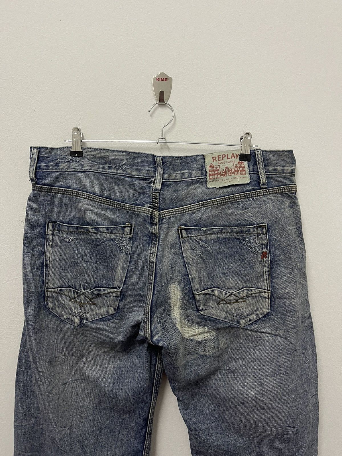 Japanese Brand × Replay × Vintage Vintage Replay Ripped Zigzag Blue Wash Distress Jeans Size US 38 / EU 54 - 12 Thumbnail
