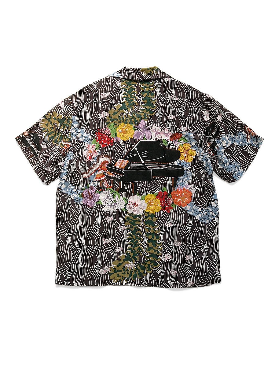 image of Kapital Silk Rayon Piano Print Aloha Shirt in Black, Men's (Size XL)