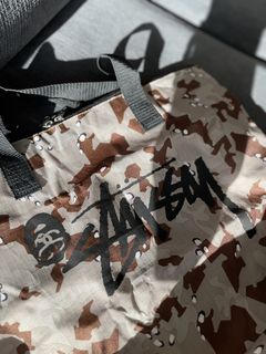 A BATHING APE BAPE × Stussy Nylon Tote Bag Beige Camouflage 46×34.5×15㎝
