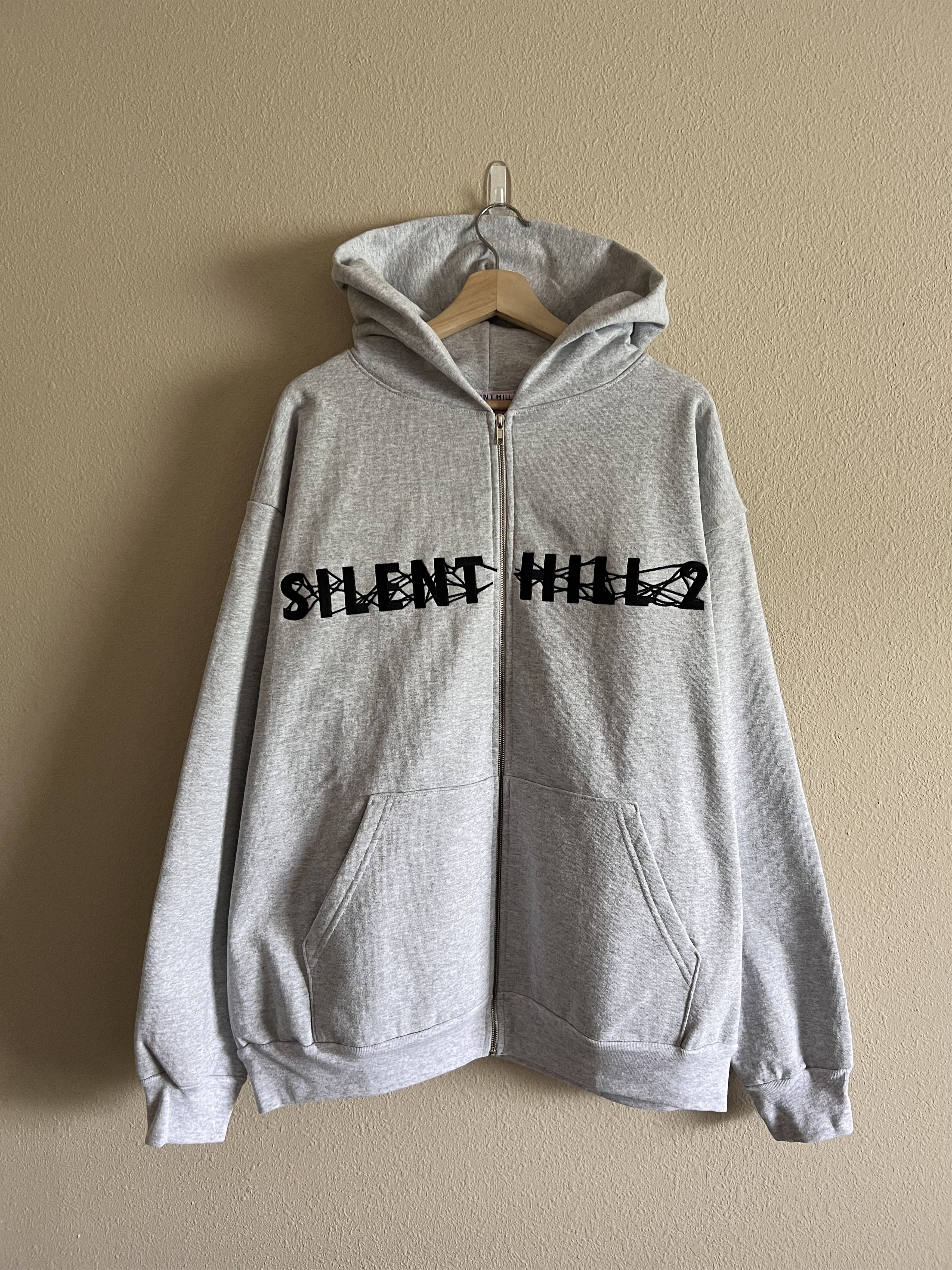 image of Online Ceramics Silent Hill 2 Embroidered Logo Zip Hoodie in Grey, Men's (Size XL)