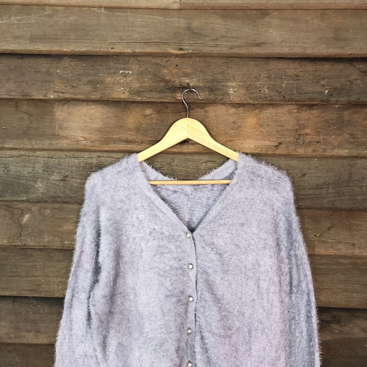 Homespun Knitwear Japan Light Purple Mohair shaggy fur cardigan Knitwear#c1072 Size US M / EU 48-50 / 2 - 2 Thumbnail
