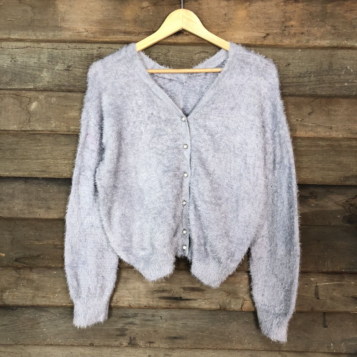 Homespun Knitwear Japan Light Purple Mohair shaggy fur cardigan Knitwear#c1072 Size US M / EU 48-50 / 2 - 8 Thumbnail