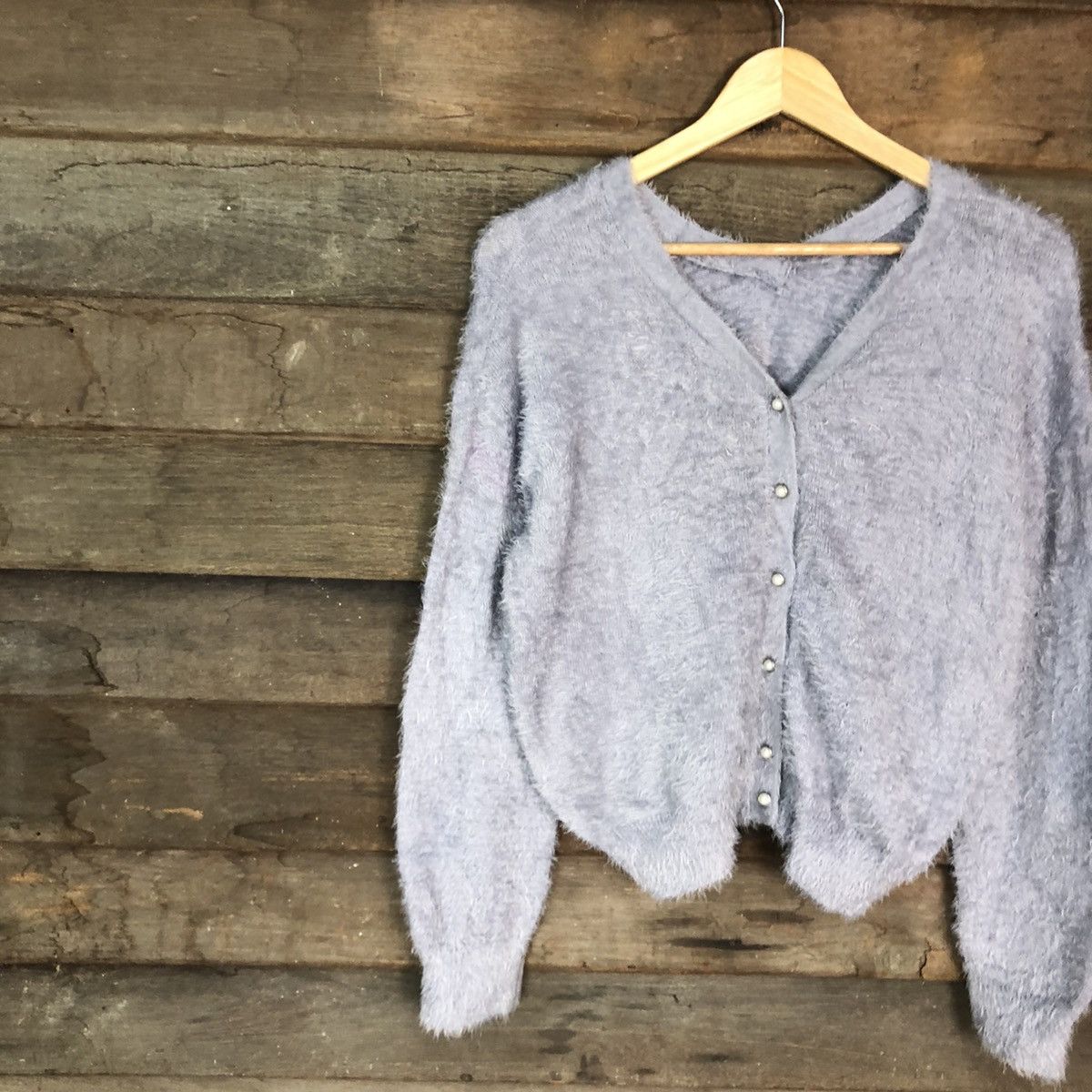 Homespun Knitwear Japan Light Purple Mohair shaggy fur cardigan Knitwear#c1072 Size US M / EU 48-50 / 2 - 7 Thumbnail