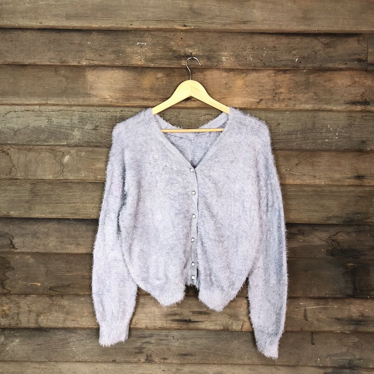 Homespun Knitwear Japan Light Purple Mohair shaggy fur cardigan Knitwear#c1072 Size US M / EU 48-50 / 2 - 3 Thumbnail